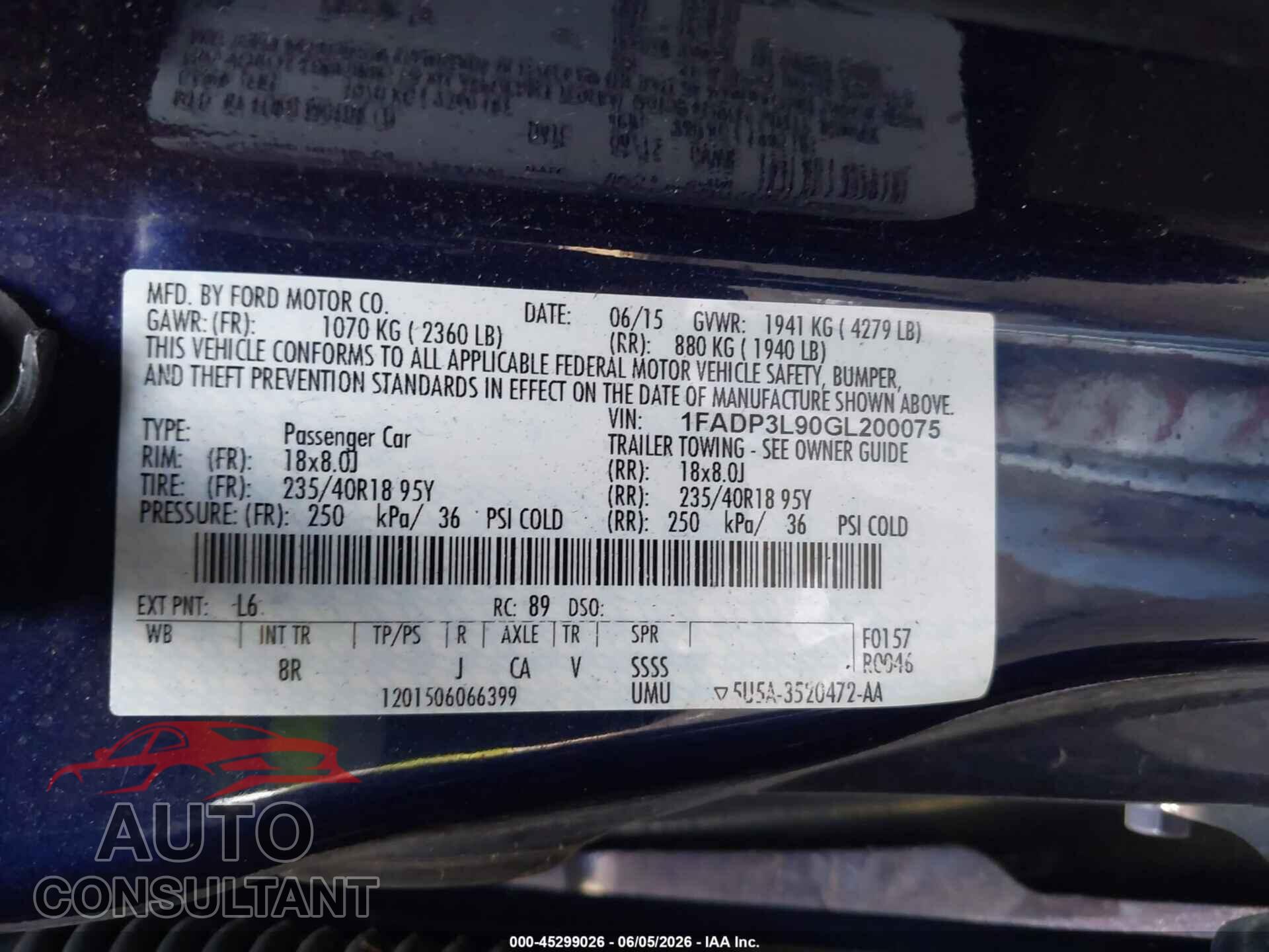 FORD FOCUS ST 2016 - 1FADP3L90GL200075