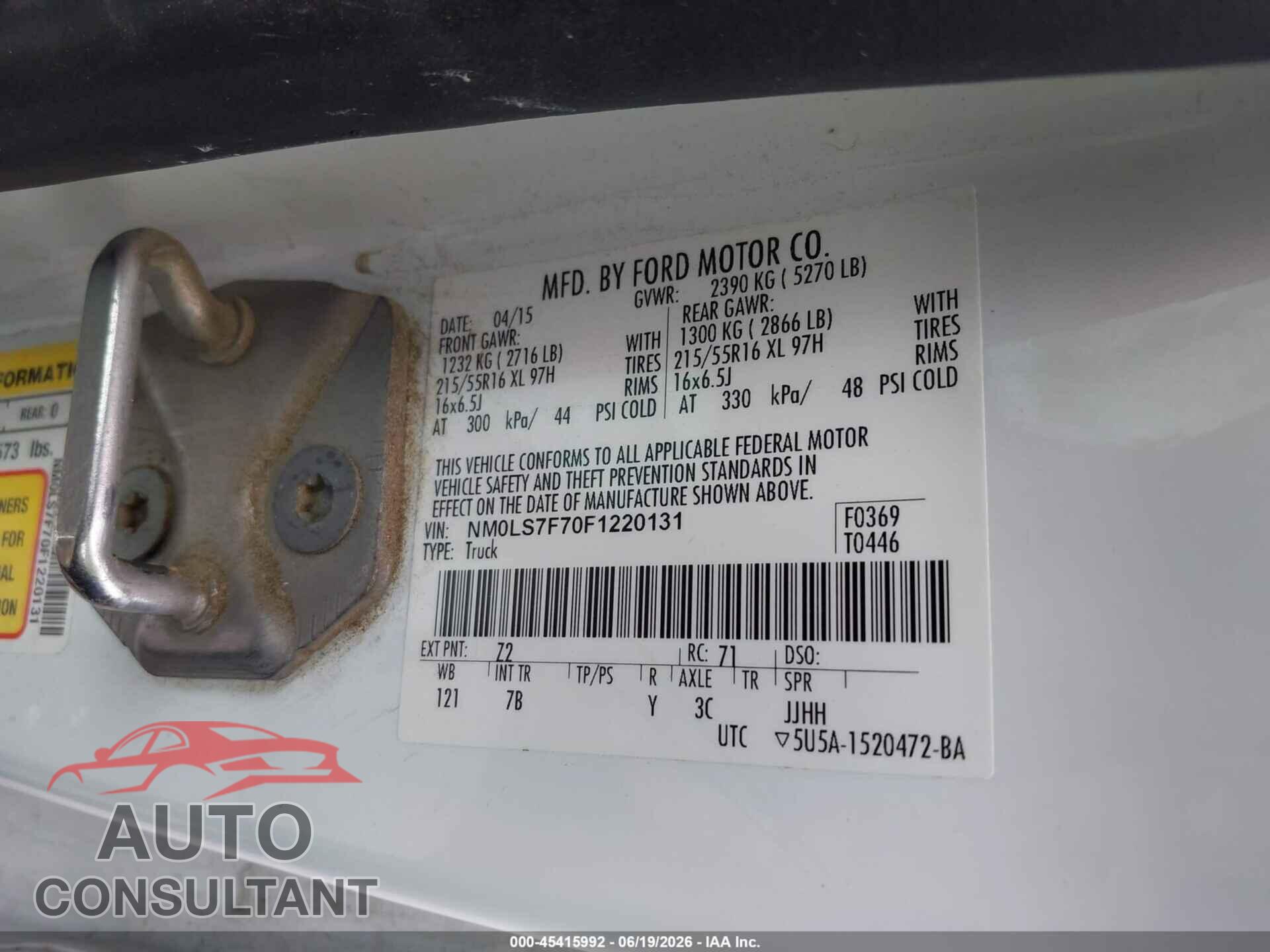 FORD TRANSIT CONNECT 2015 - NM0LS7F70F1220131