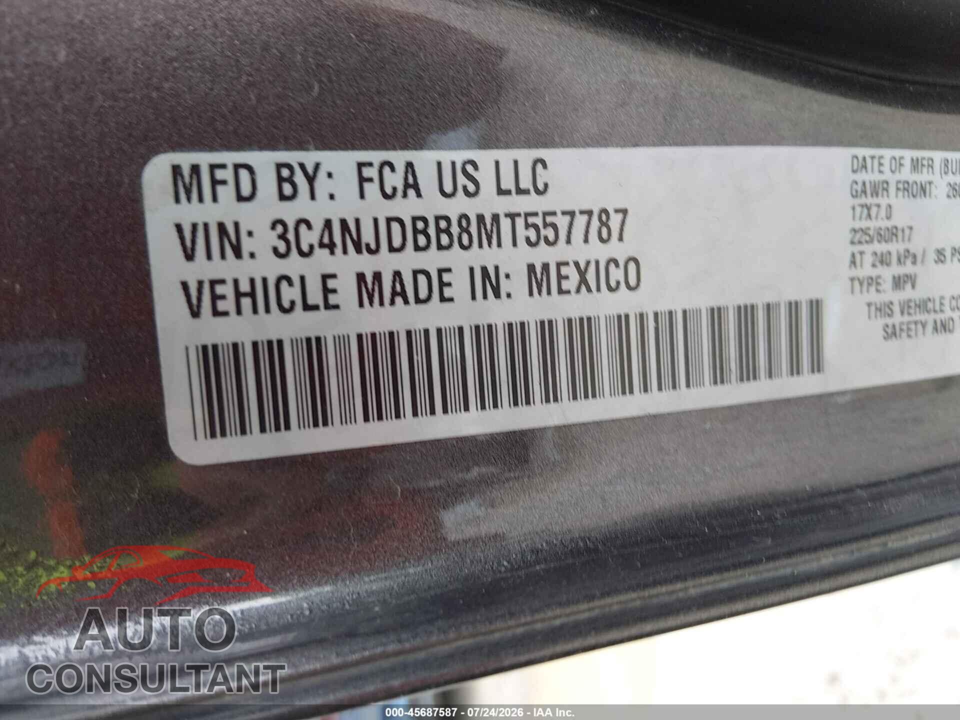 JEEP COMPASS 2021 - 3C4NJDBB8MT557787