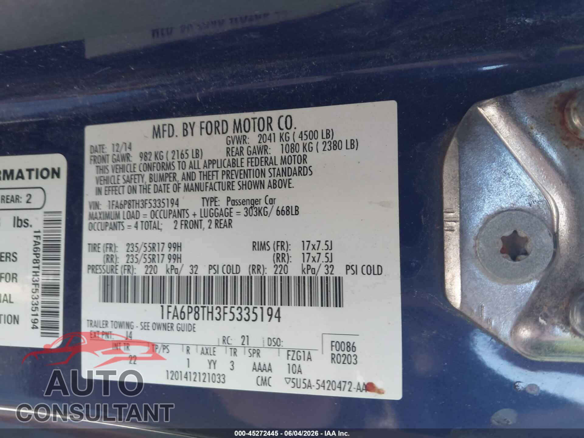 FORD MUSTANG 2015 - 1FA6P8TH3F5335194