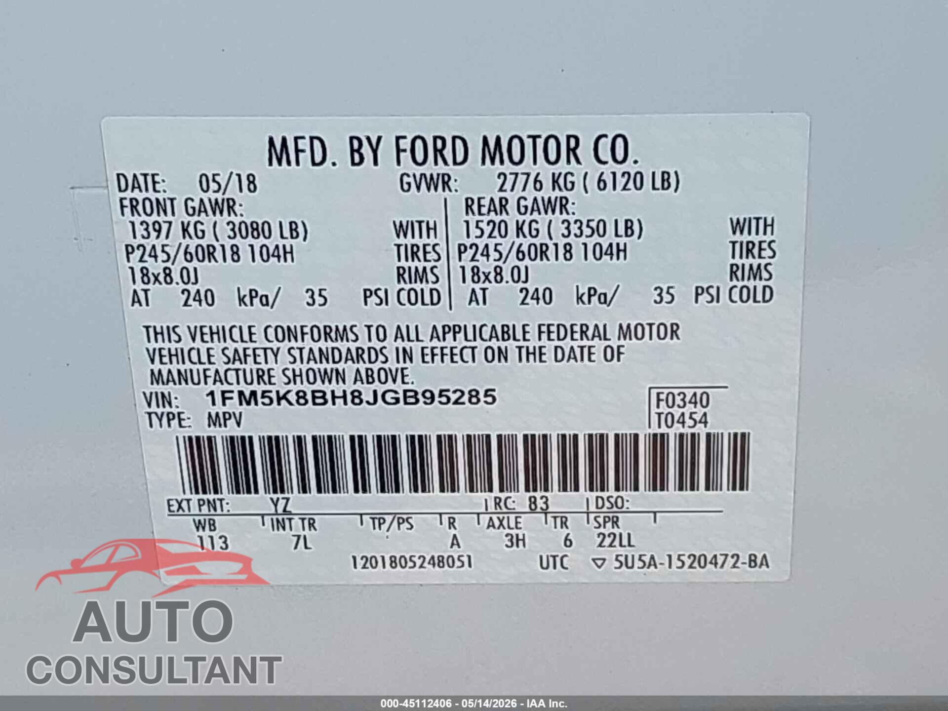 FORD EXPLORER 2018 - 1FM5K8BH8JGB95285