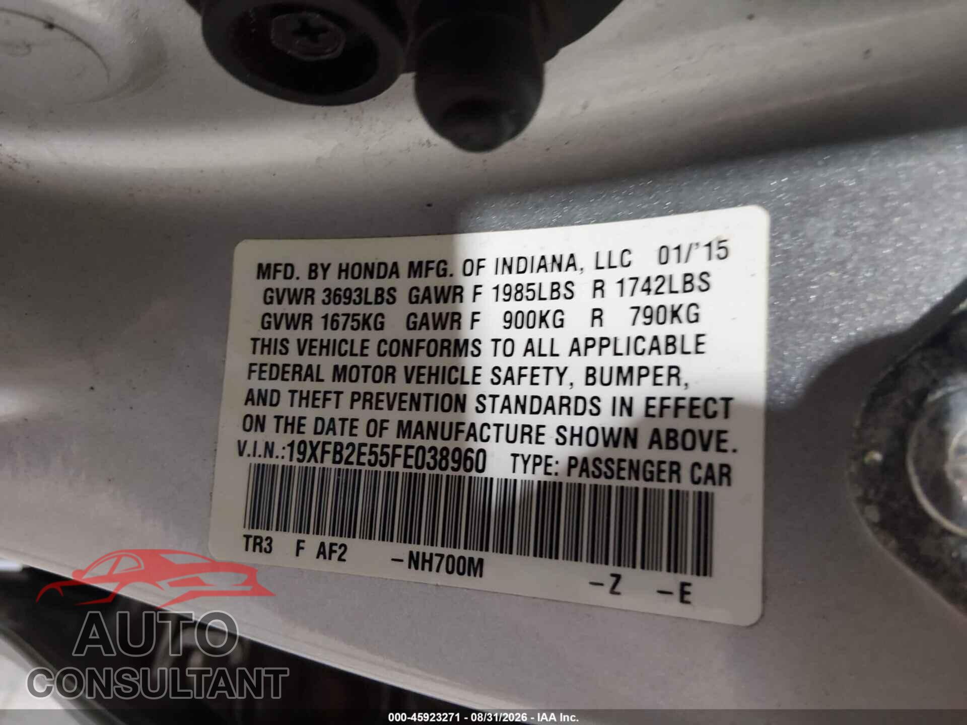 HONDA CIVIC 2015 - 19XFB2E55FE038960