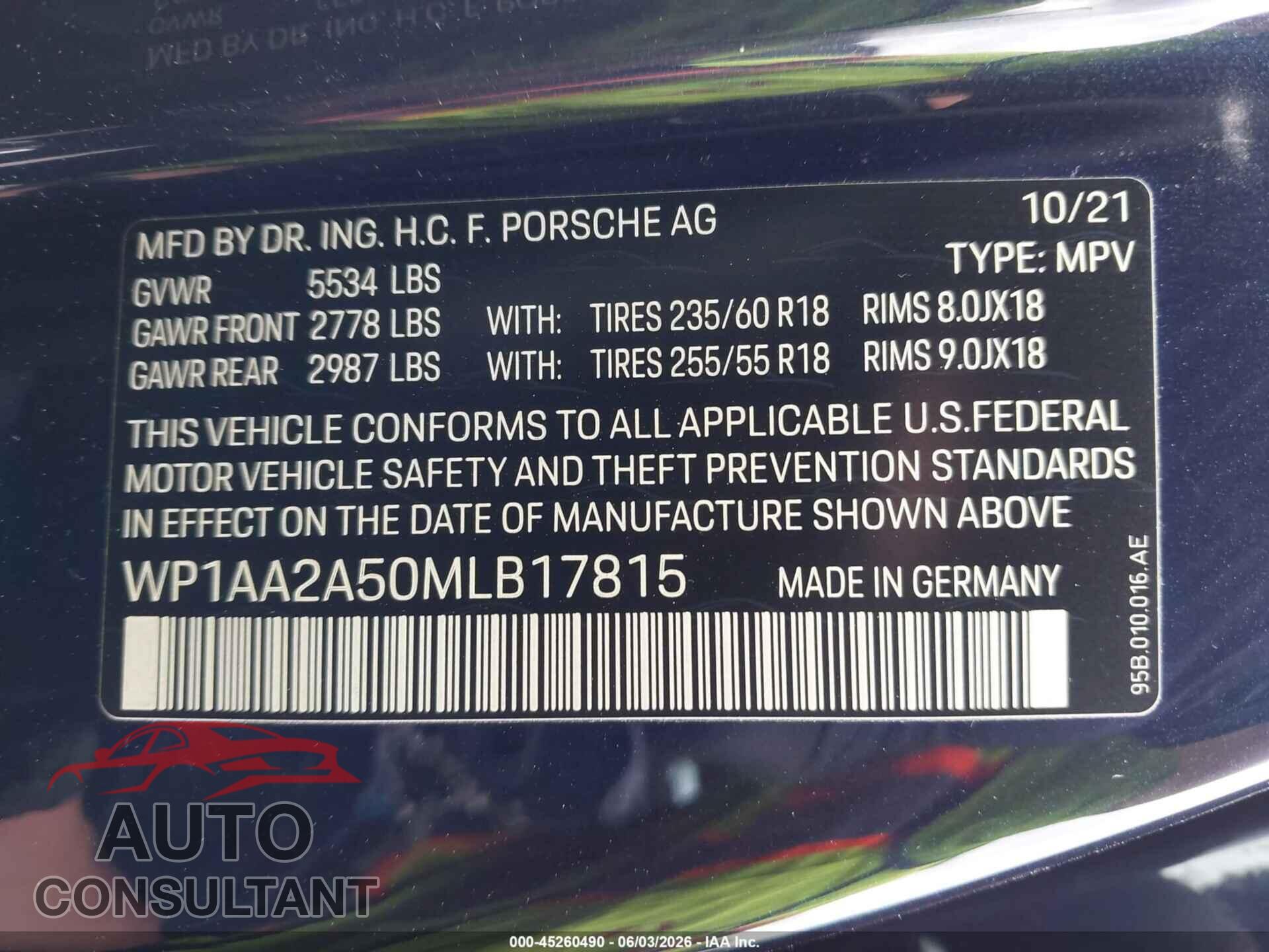 PORSCHE MACAN 2021 - WP1AA2A50MLB17815