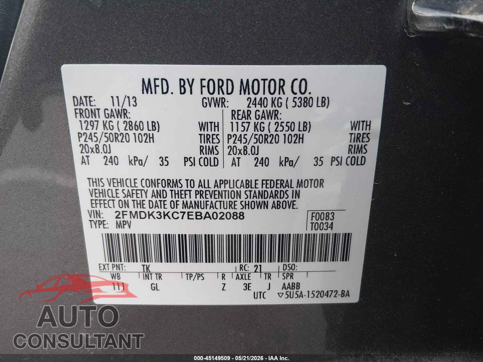 FORD EDGE 2014 - 2FMDK3KC7EBA02088