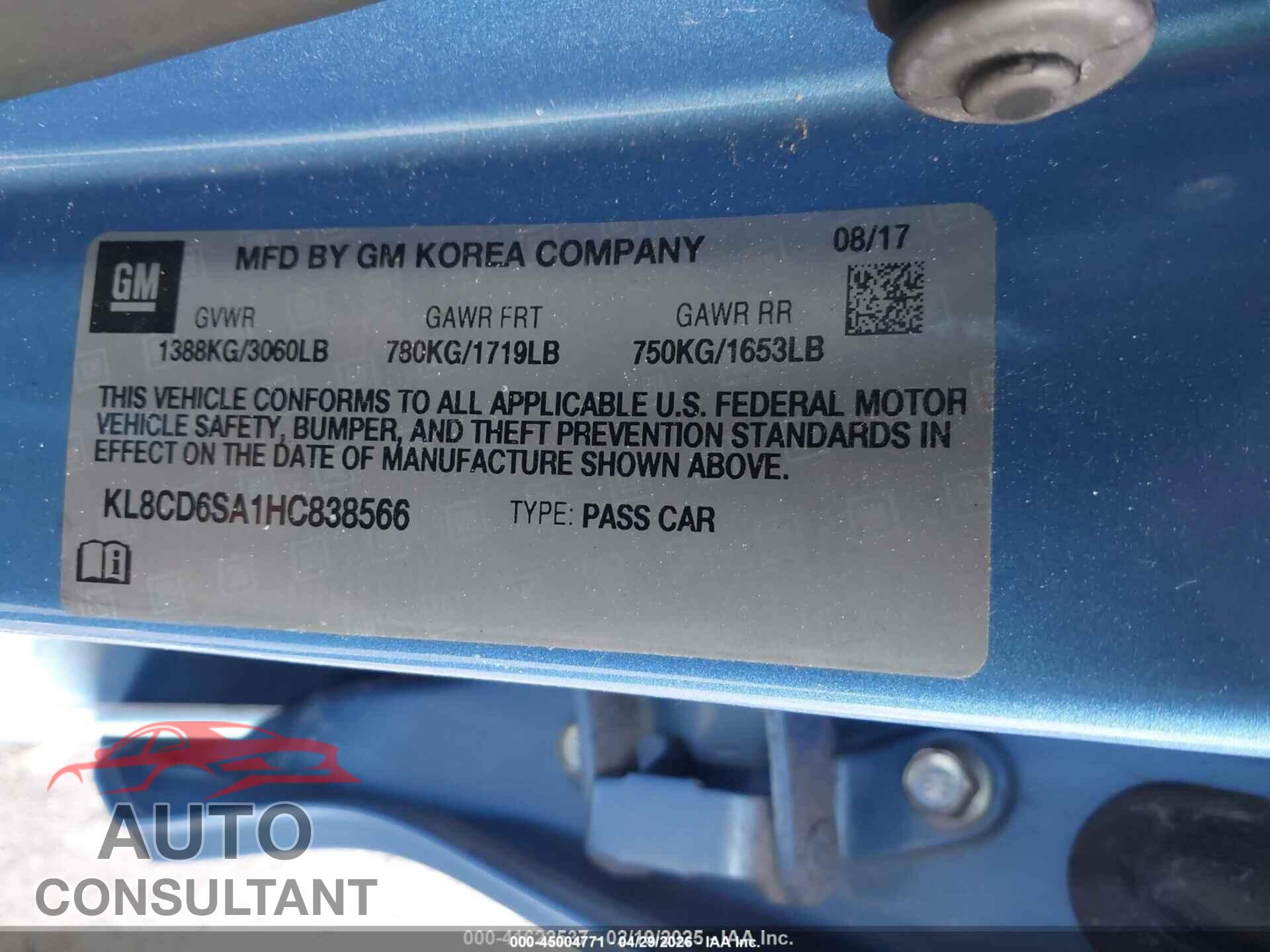 CHEVROLET SPARK 2017 - KL8CD6SA1HC838566