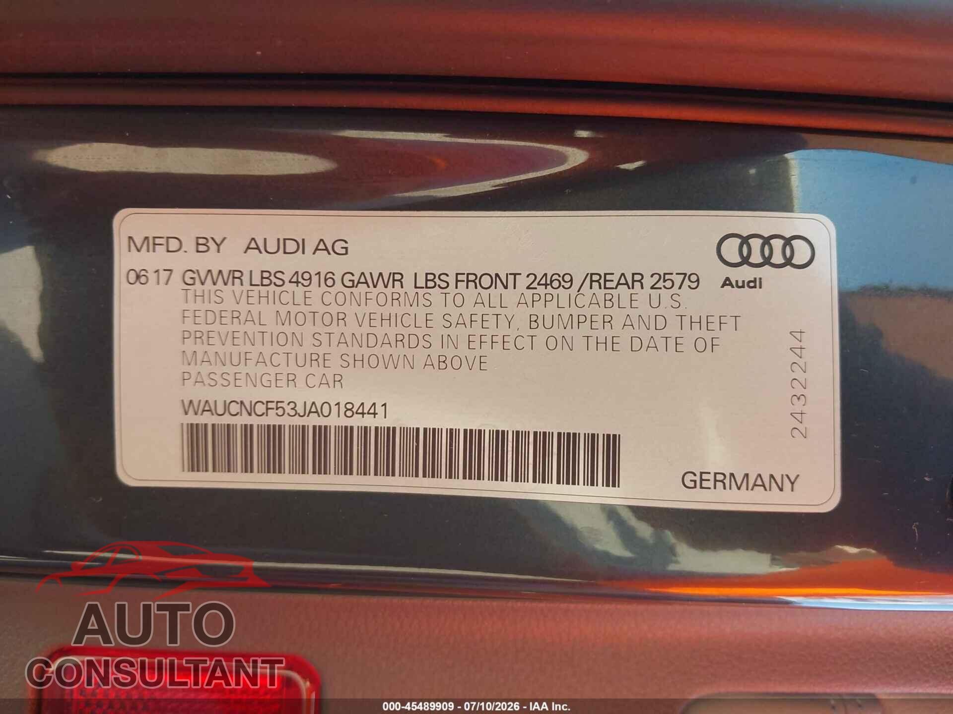 AUDI A5 2018 - WAUCNCF53JA018441