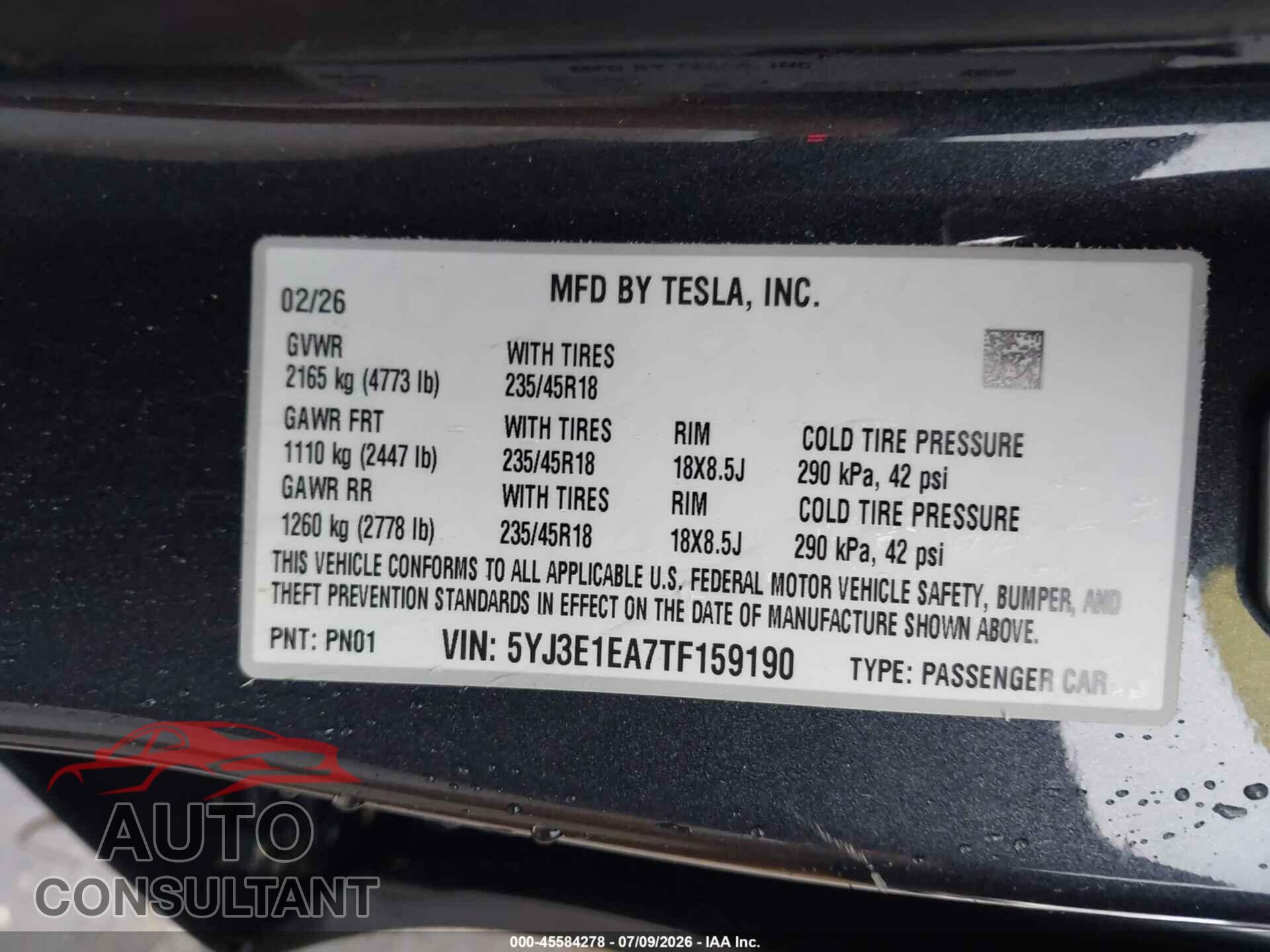 TESLA MODEL 3 2026 - 5YJ3E1EA7TF159190