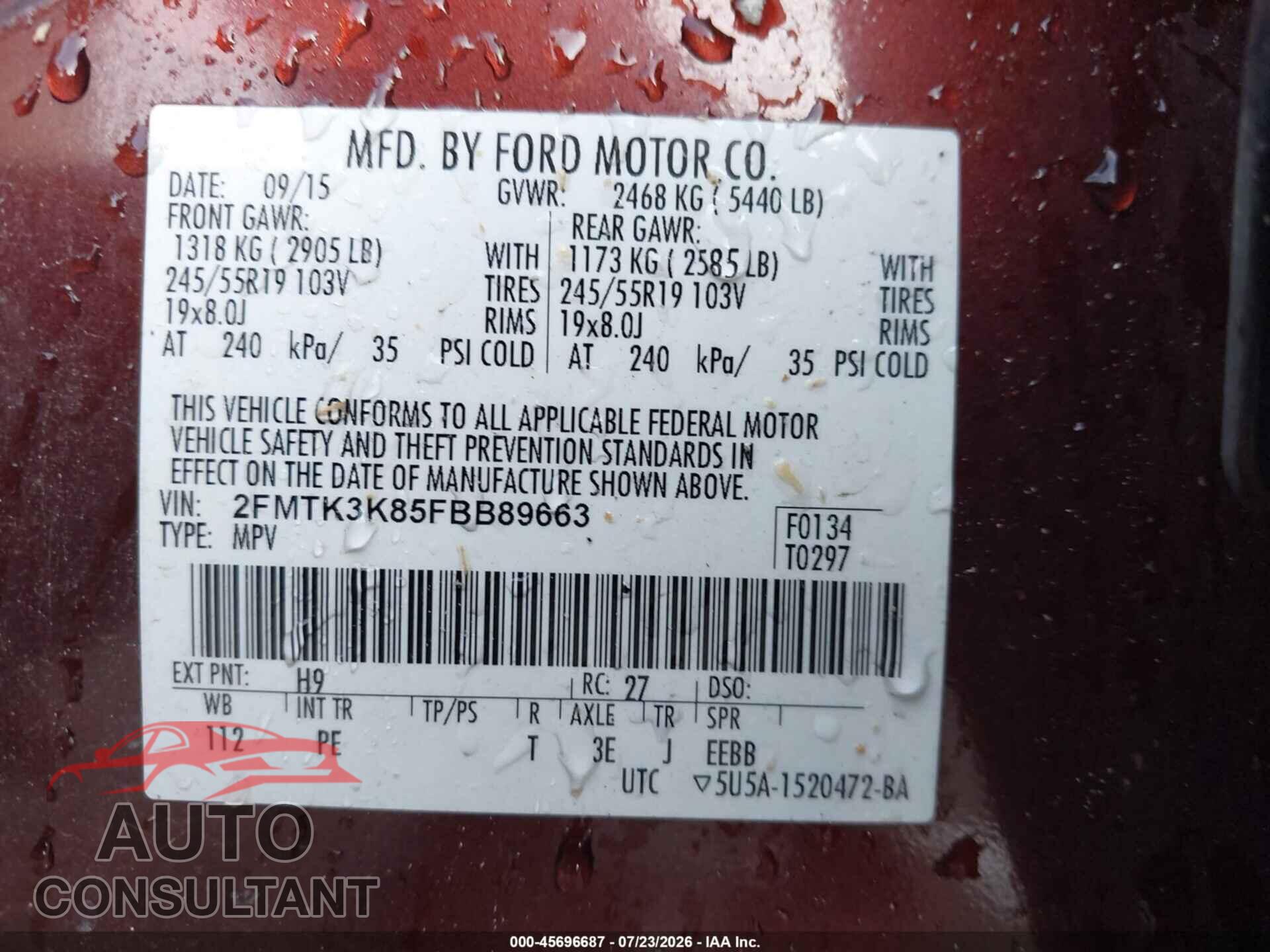 FORD EDGE 2015 - 2FMTK3K85FBB89663
