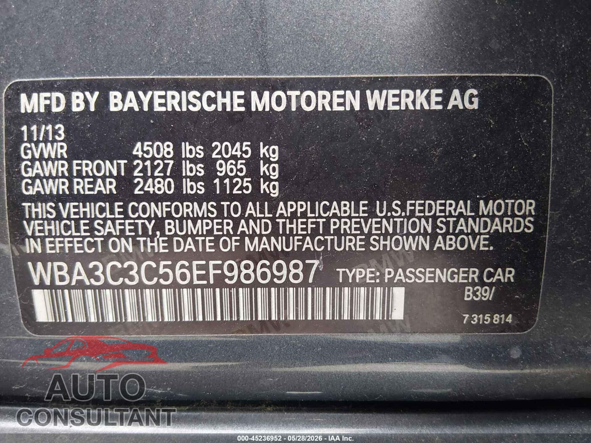 BMW 320I 2014 - WBA3C3C56EF986987