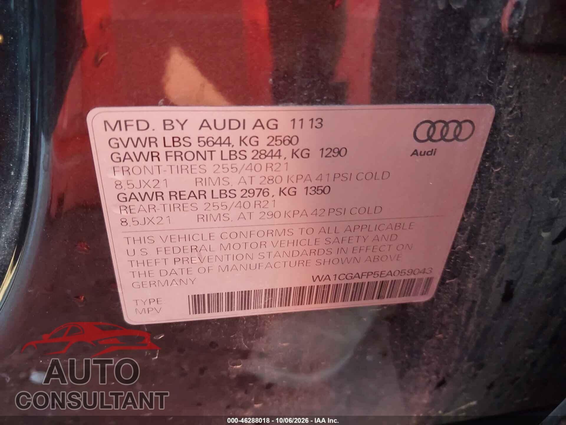 AUDI SQ5 2014 - WA1CGAFP5EA059043