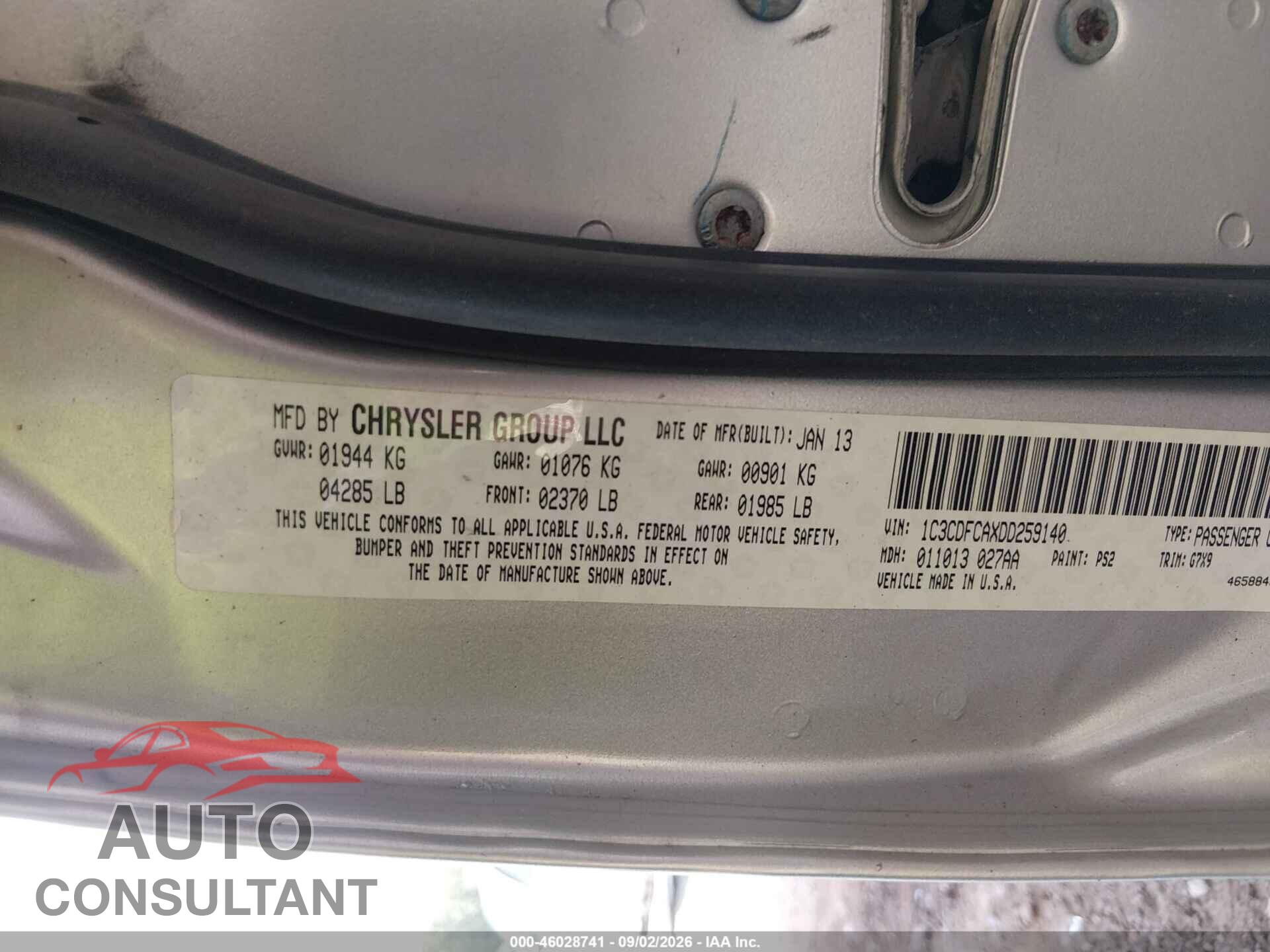 DODGE DART 2013 - 1C3CDFCAXDD259140