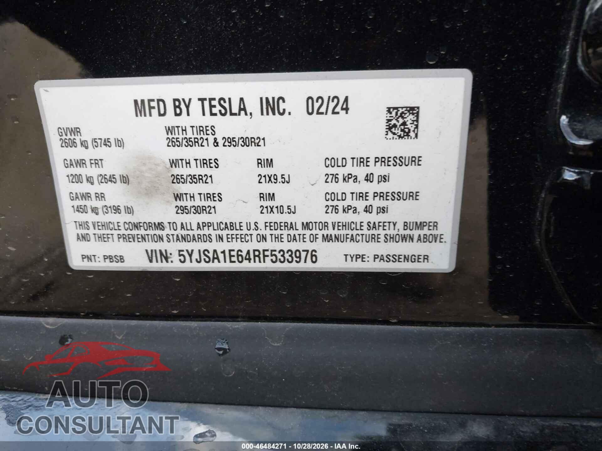 TESLA MODEL S 2024 - 5YJSA1E64RF533976