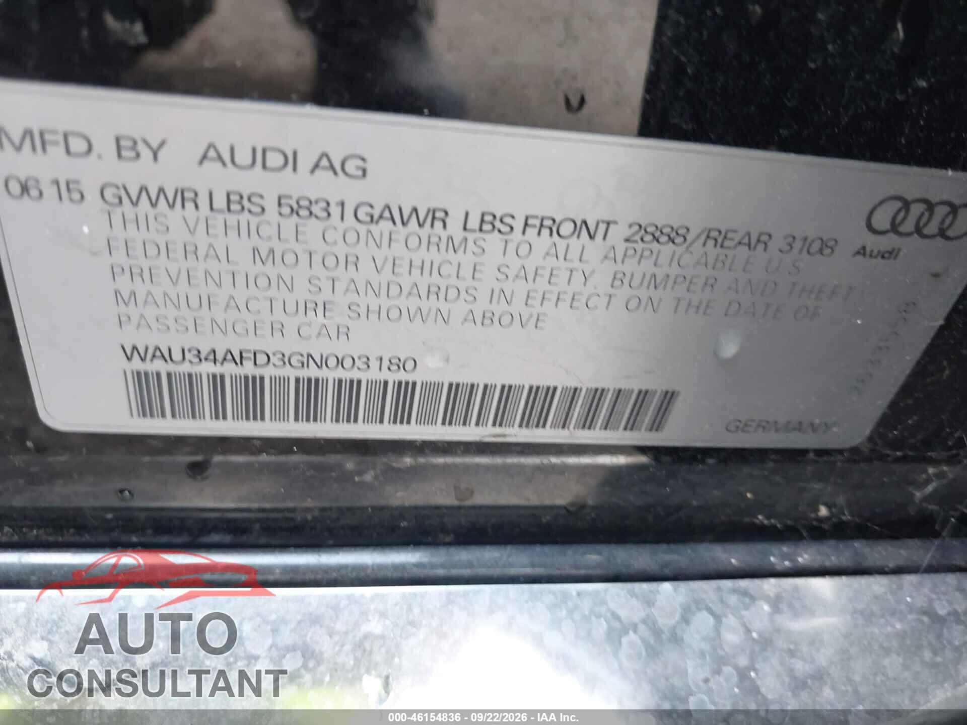 AUDI A8 L 2016 - WAU34AFD3GN003180