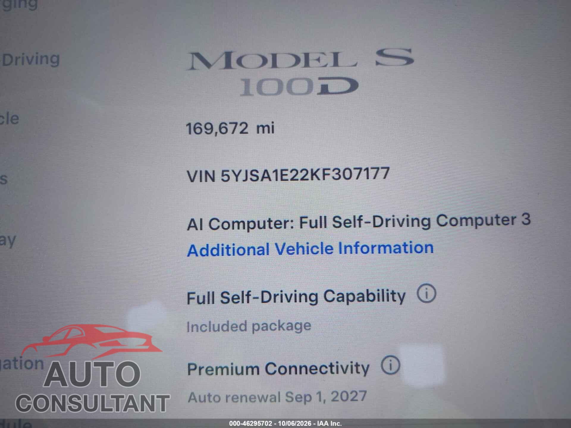TESLA MODEL S 2019 - 5YJSA1E22KF307177