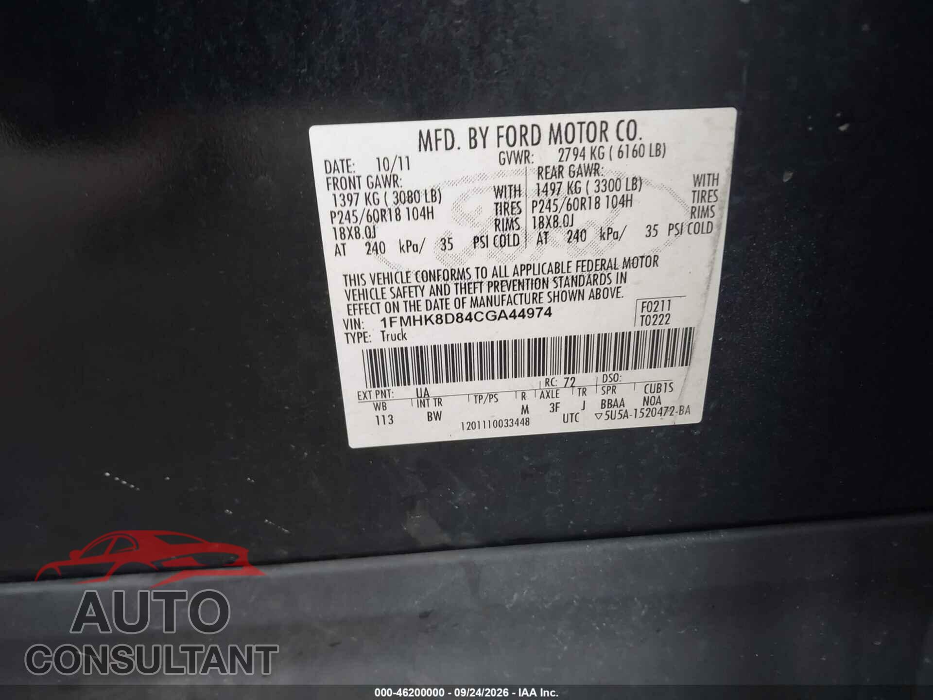 FORD EXPLORER 2012 - 1FMHK8D84CGA44974
