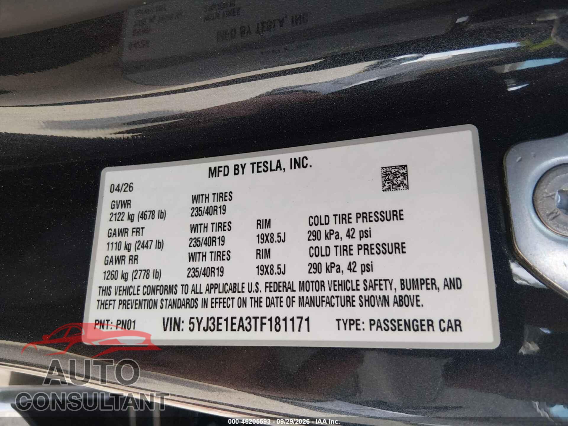 TESLA MODEL 3 2026 - 5YJ3E1EA3TF181171