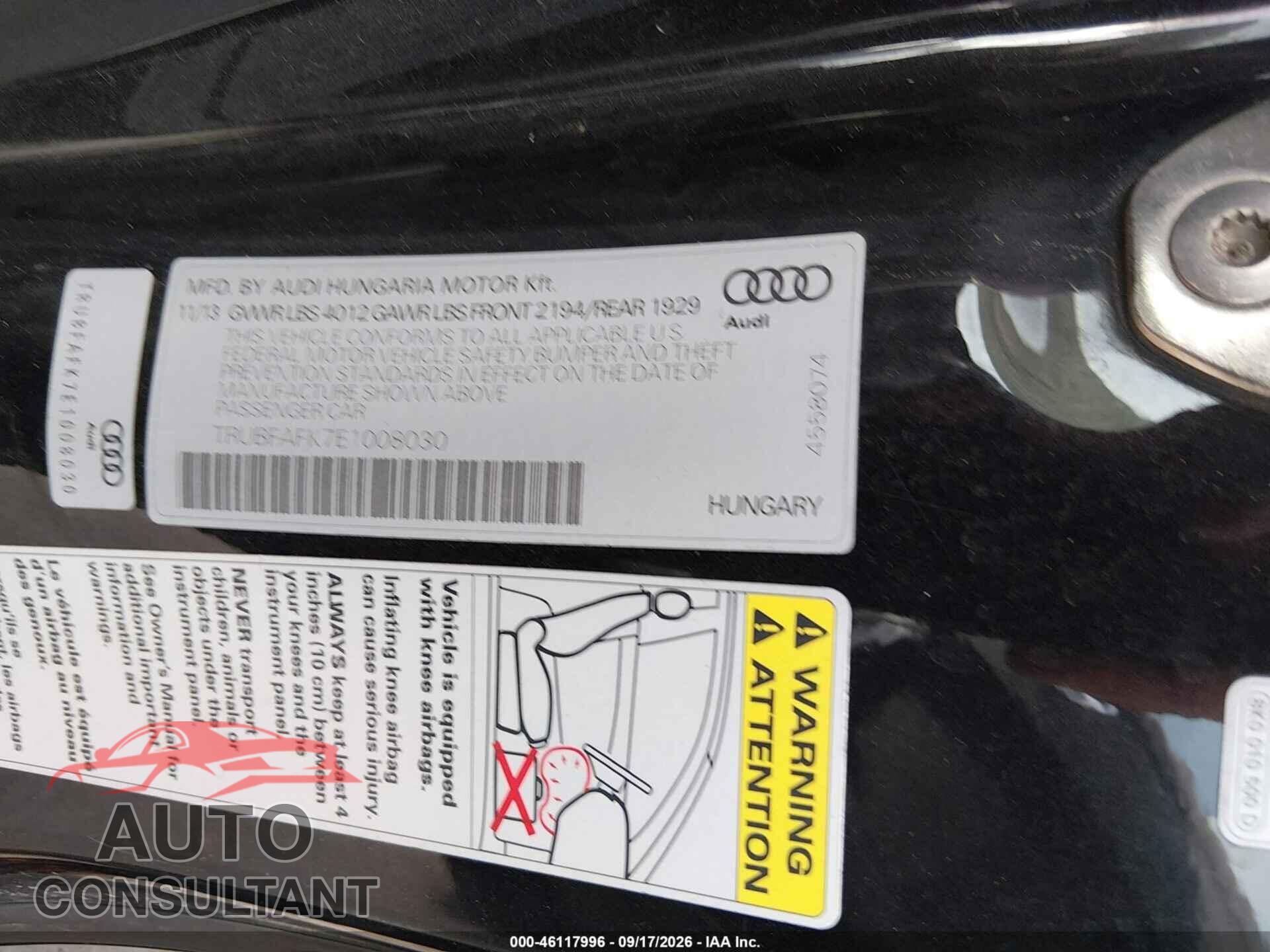 AUDI TT 2014 - TRUBFAFK7E1008030