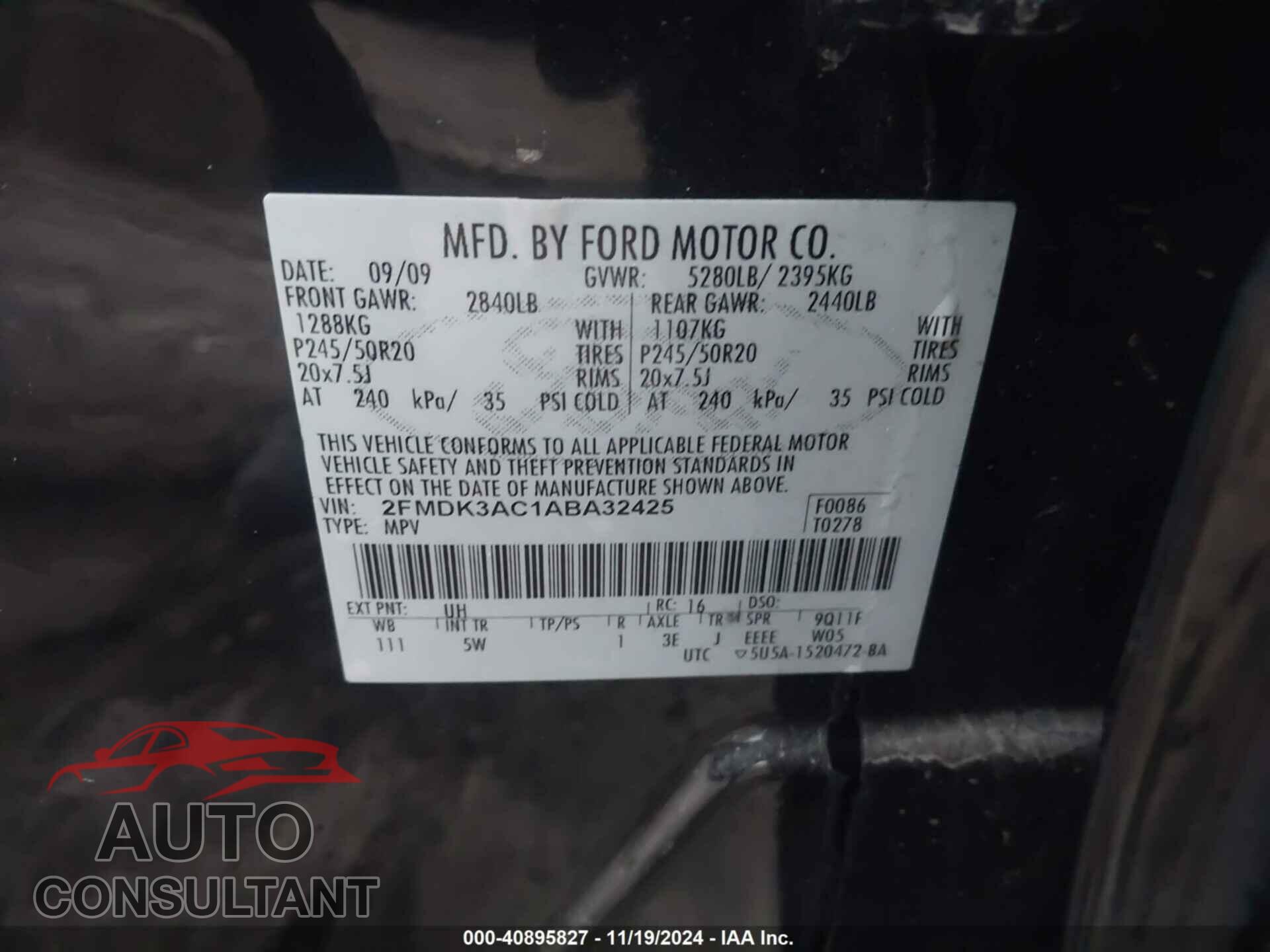 FORD EDGE 2010 - 2FMDK3AC1ABA32425