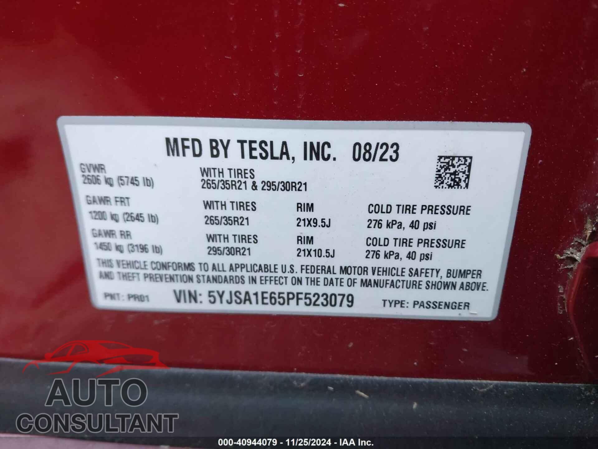 TESLA MODEL S 2023 - 5YJSA1E65PF523079
