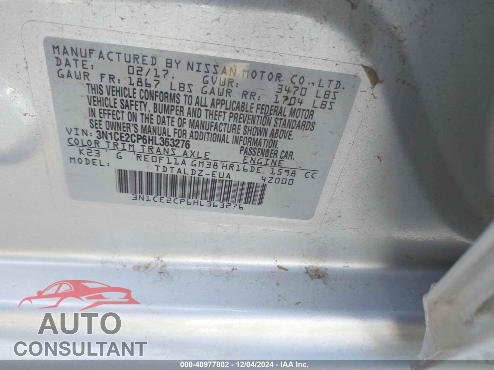 NISSAN VERSA NOTE 2017 - 3N1CE2CP6HL363276