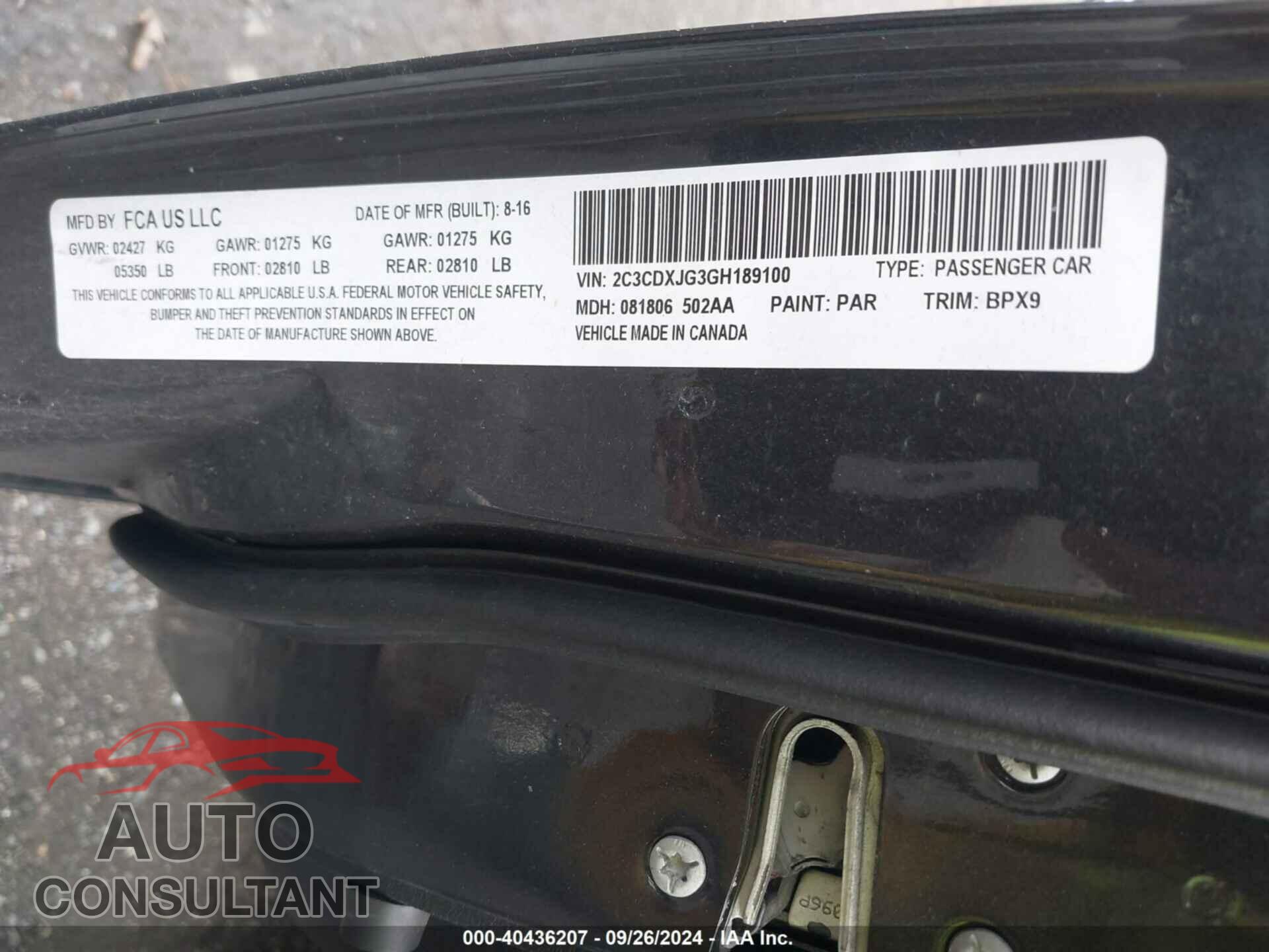 DODGE CHARGER 2016 - 2C3CDXJG3GH189100