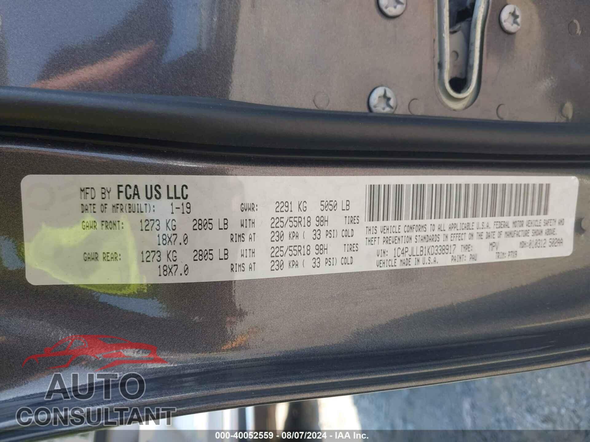 JEEP CHEROKEE 2019 - 1C4PJLLB1KD338917