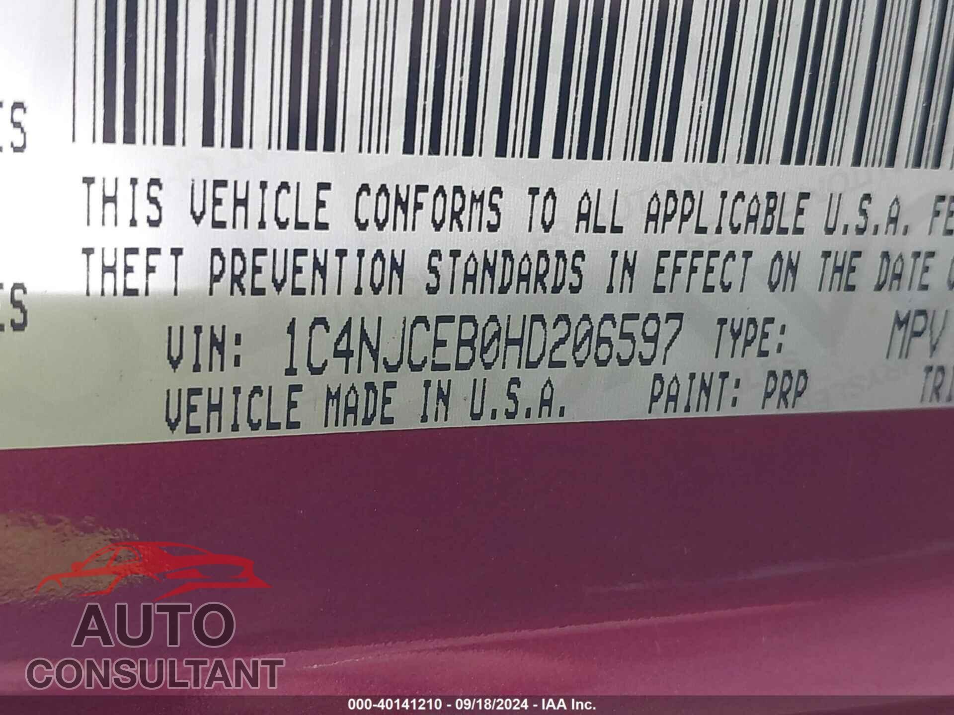 JEEP COMPASS 2017 - 1C4NJCEB0HD206597