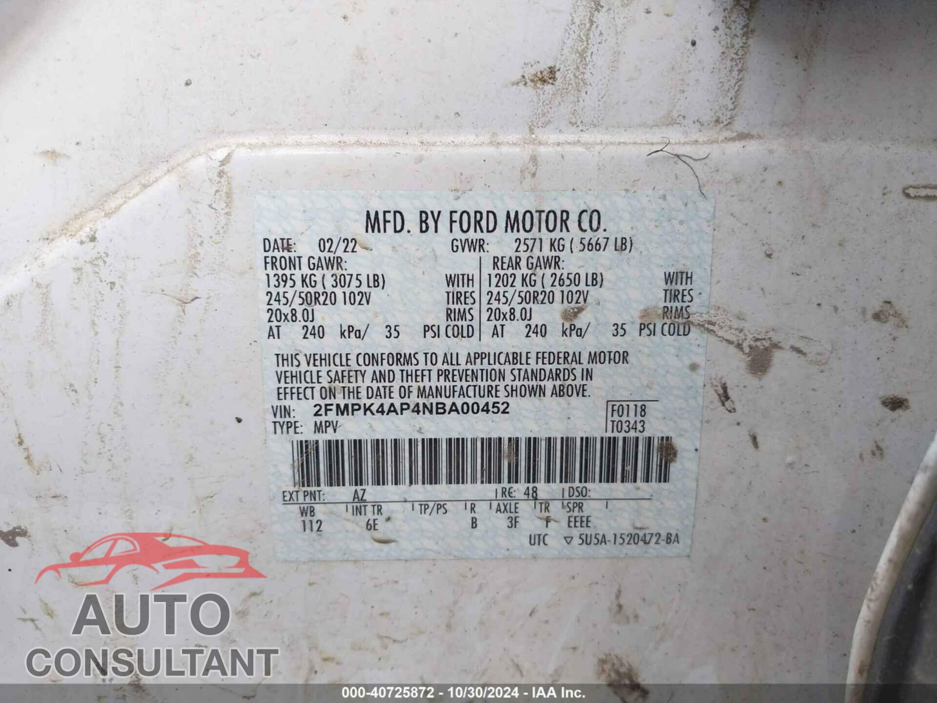 FORD EDGE 2022 - 2FMPK4AP4NBA00452