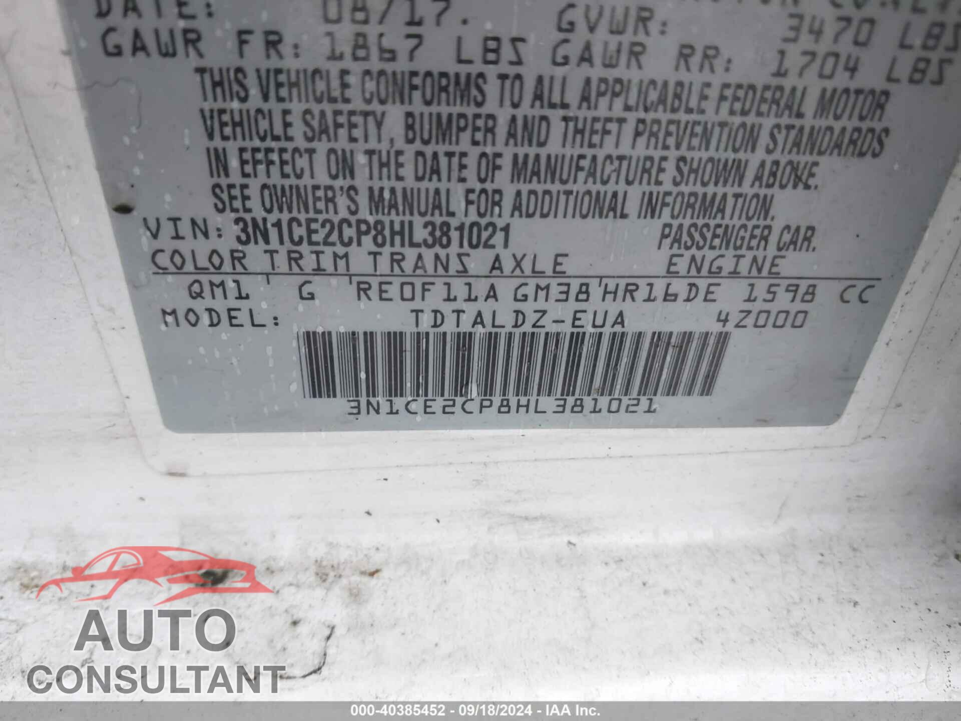 NISSAN VERSA NOTE 2017 - 3N1CE2CP8HL381021