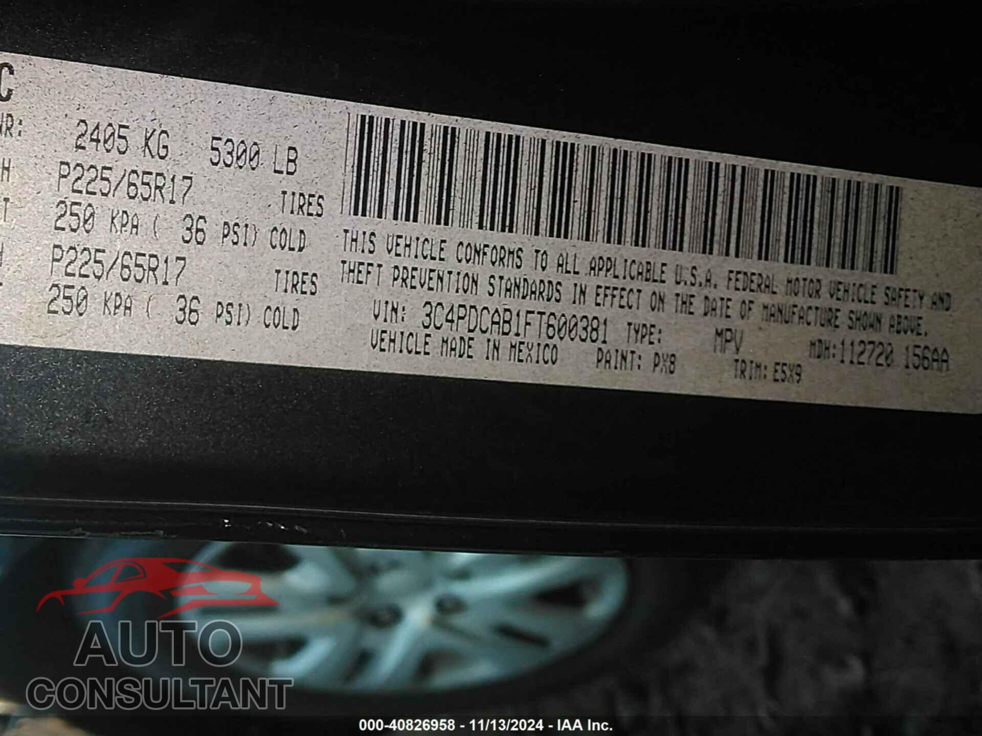 DODGE JOURNEY 2015 - 3C4PDCAB1FT600381
