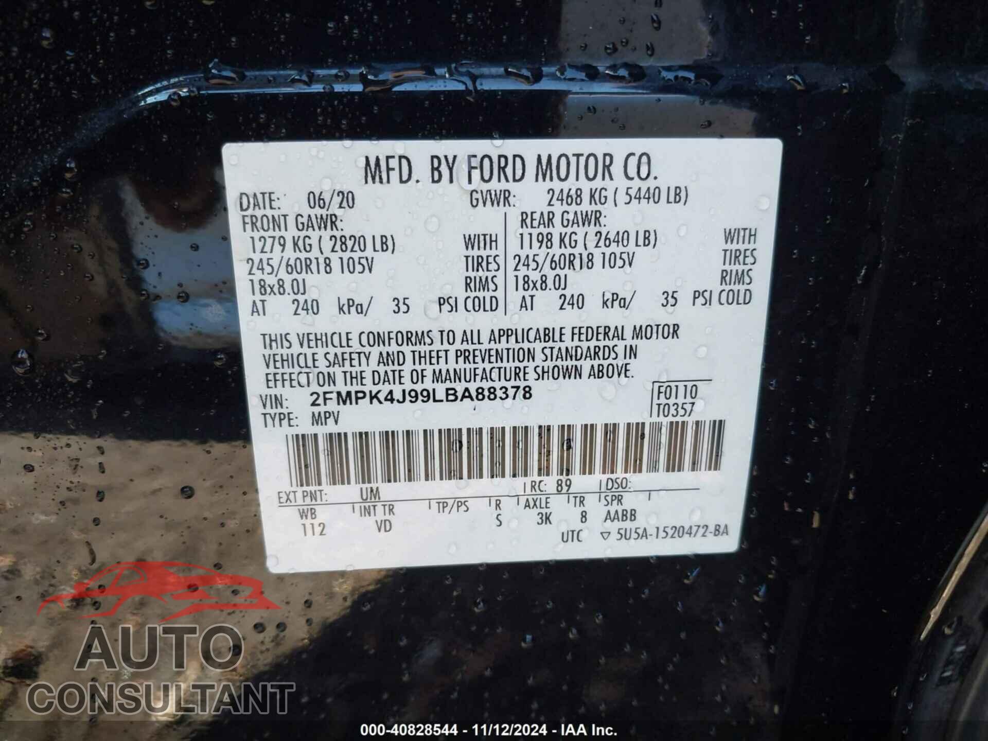 FORD EDGE 2020 - 2FMPK4J99LBA88378