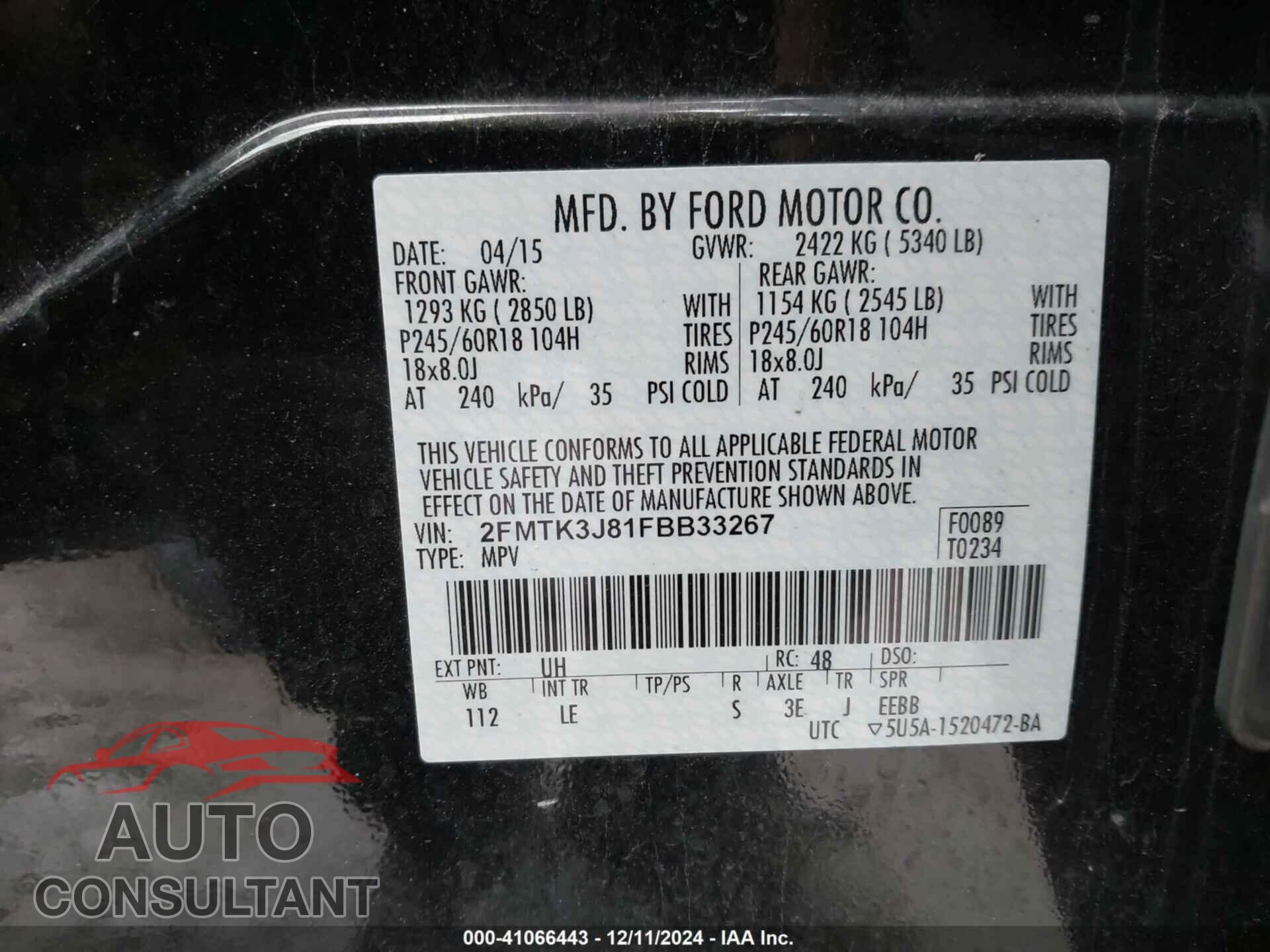 FORD EDGE 2015 - 2FMTK3J81FBB33267