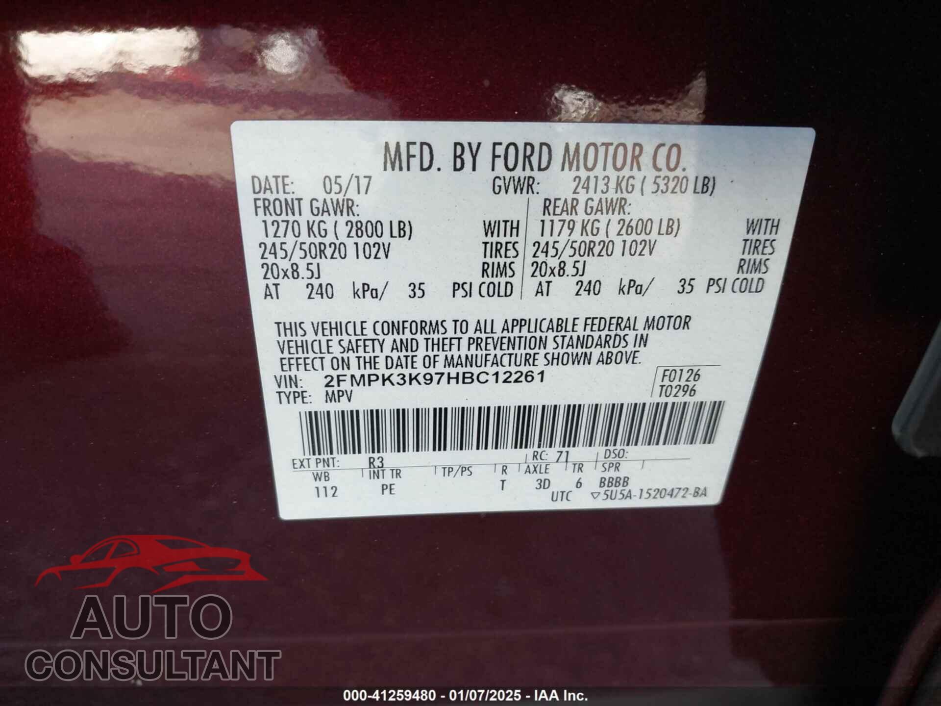 FORD EDGE 2017 - 2FMPK3K97HBC12261