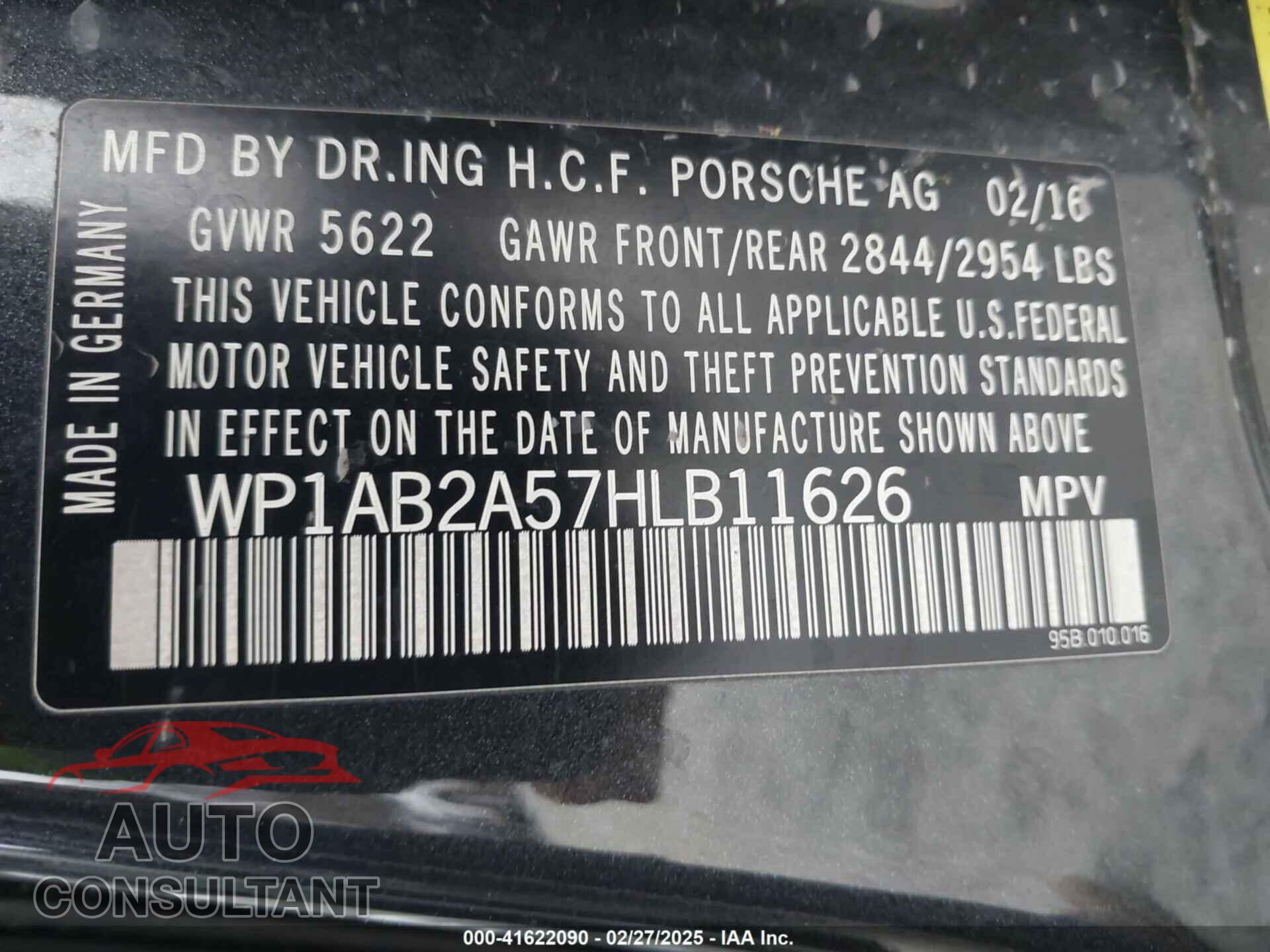 PORSCHE MACAN 2017 - WP1AB2A57HLB11626