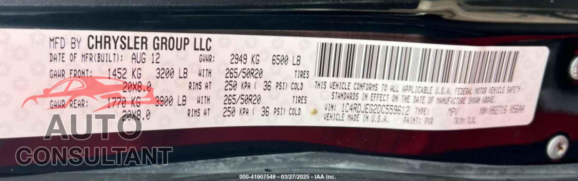 DODGE DURANGO 2013 - 1C4RDJEG2DC559612