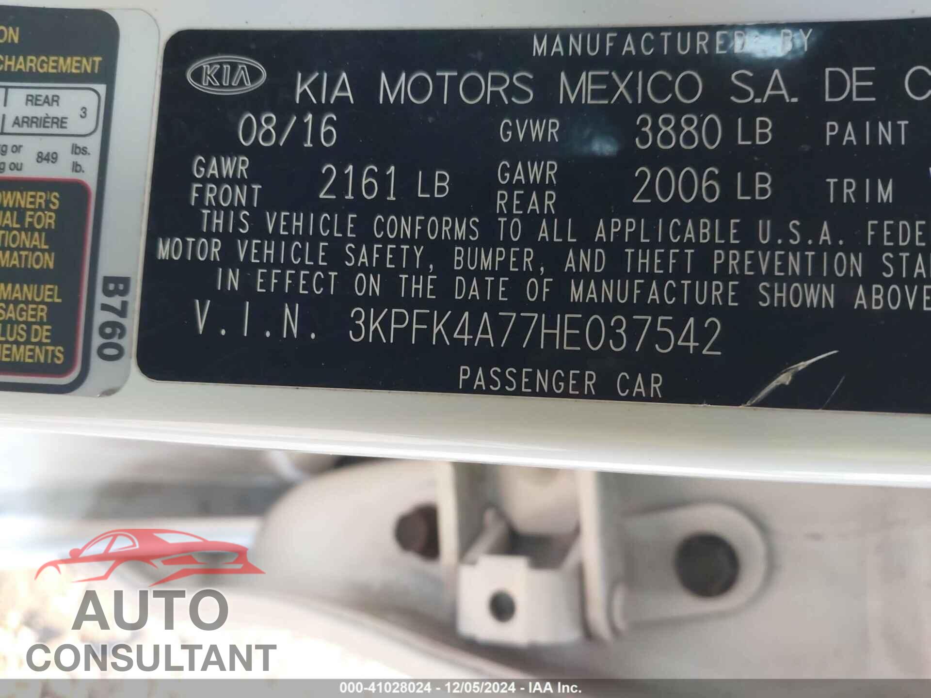 KIA FORTE 2017 - 3KPFK4A77HE037542