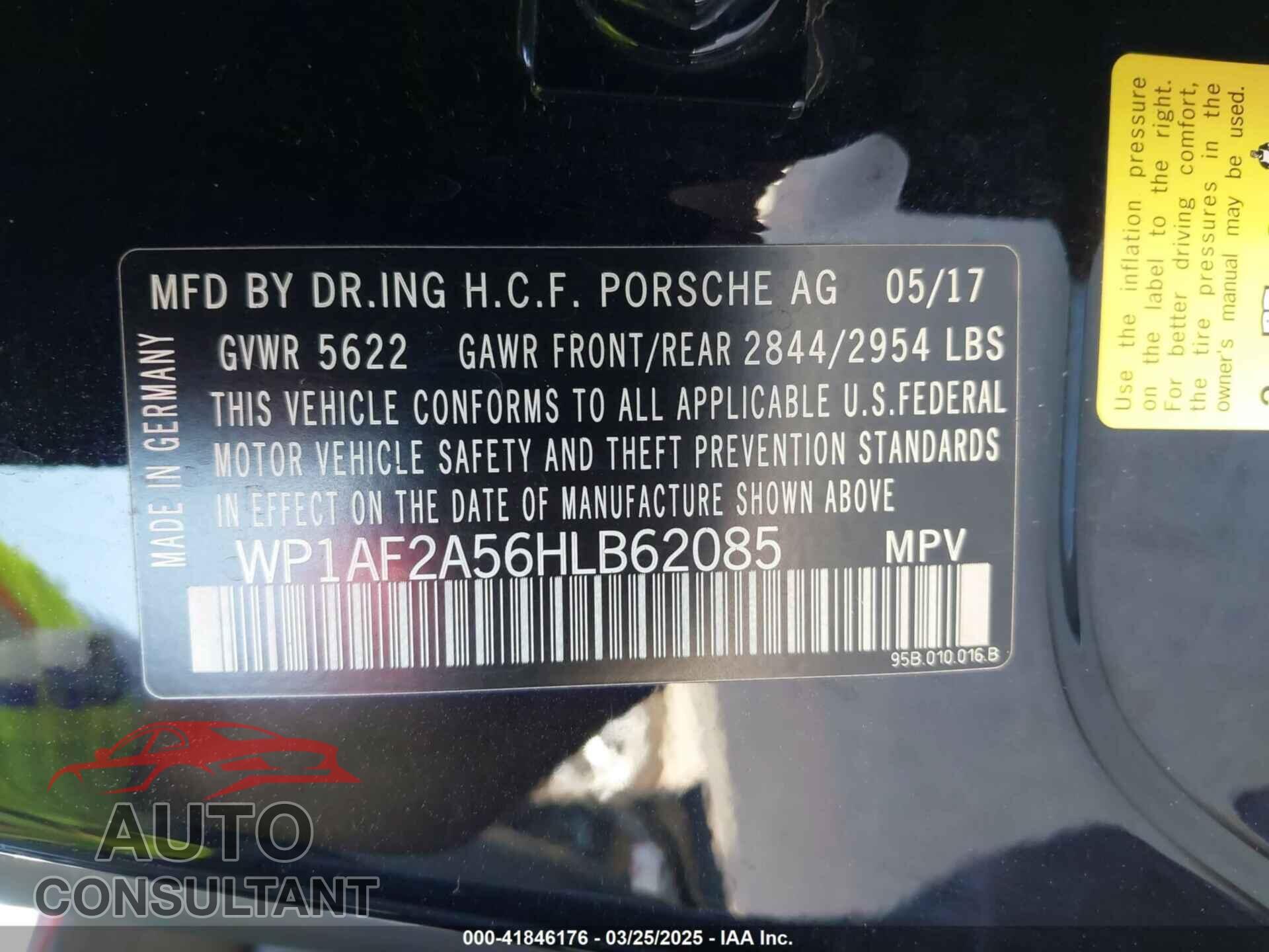 PORSCHE MACAN 2017 - WP1AF2A56HLB62085