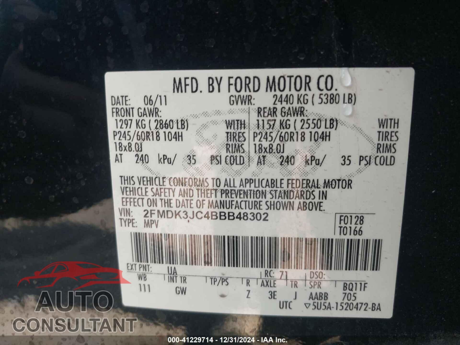 FORD EDGE 2011 - 2FMDK3JC4BBB48302