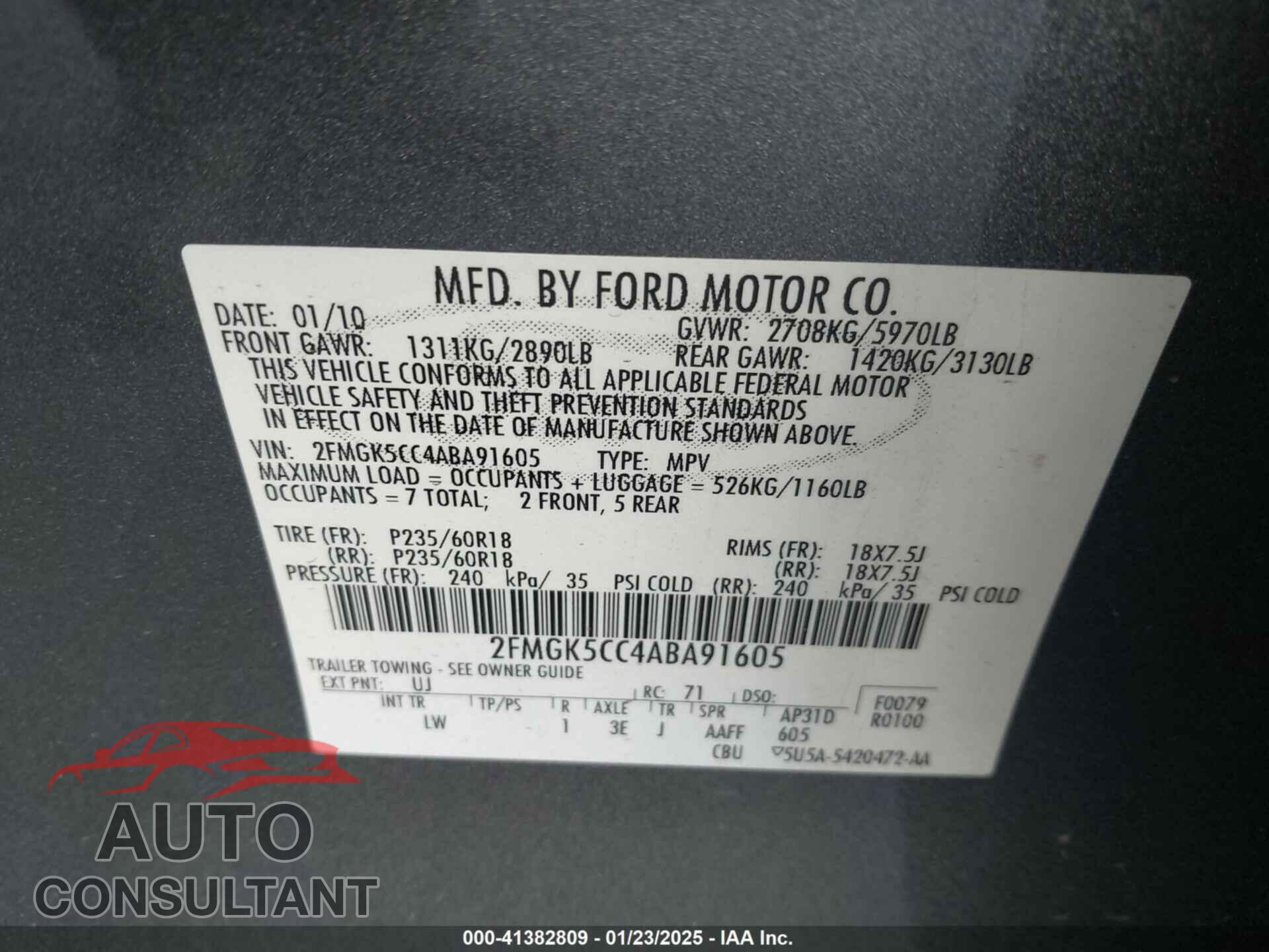 FORD FLEX 2010 - 2FMGK5CC4ABA91605