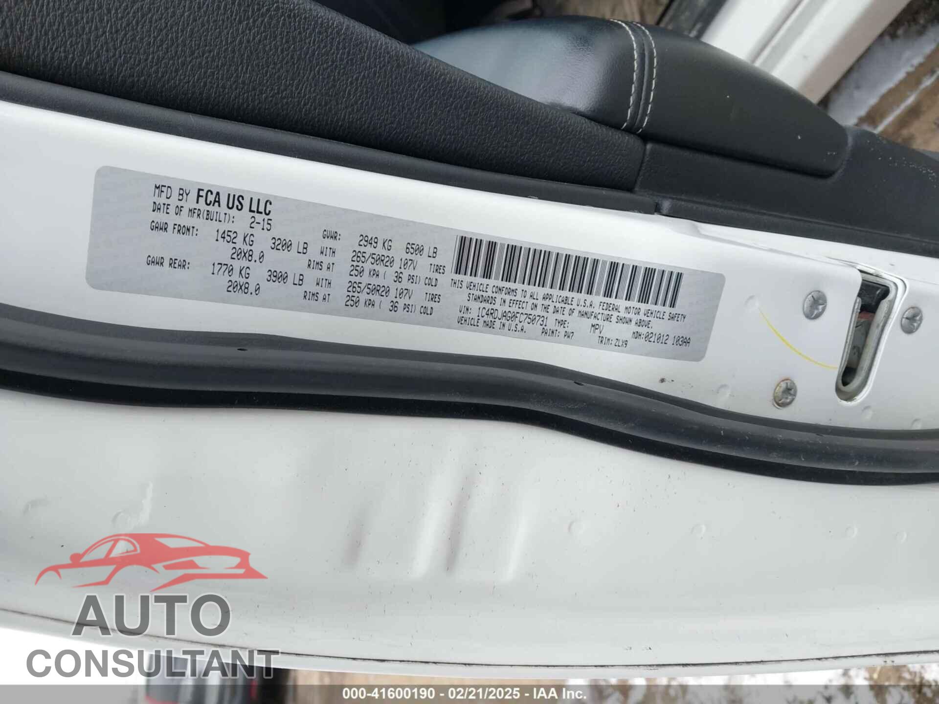DODGE DURANGO 2015 - 1C4RDJAG0FC750731