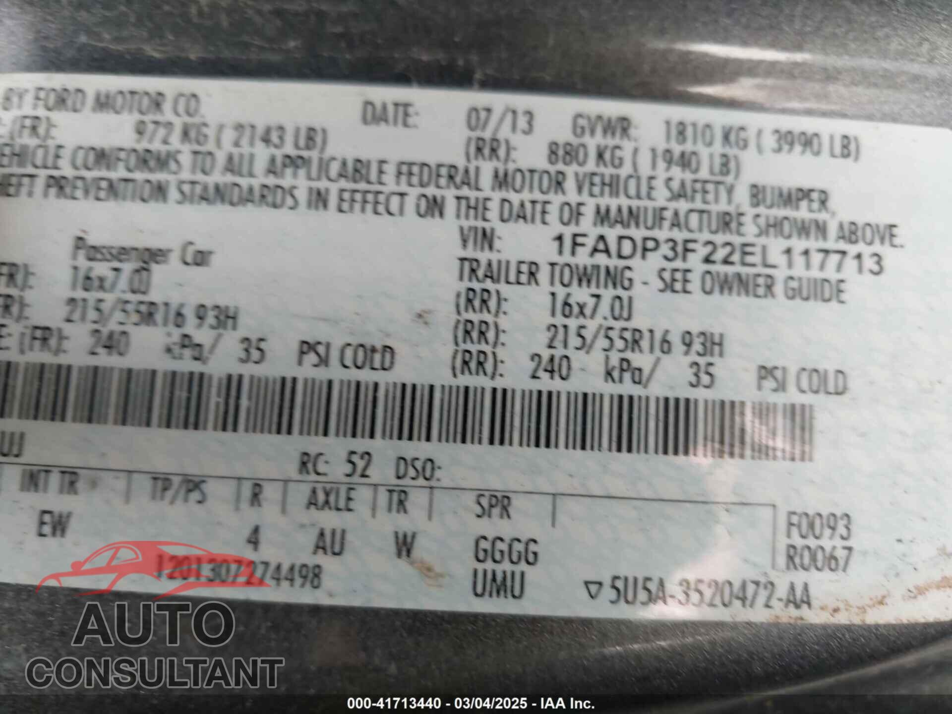 FORD FOCUS 2014 - 1FADP3F22EL117713