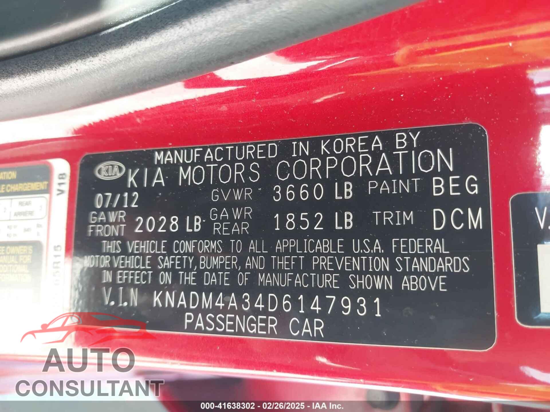 KIA RIO 2013 - KNADM4A34D6147931