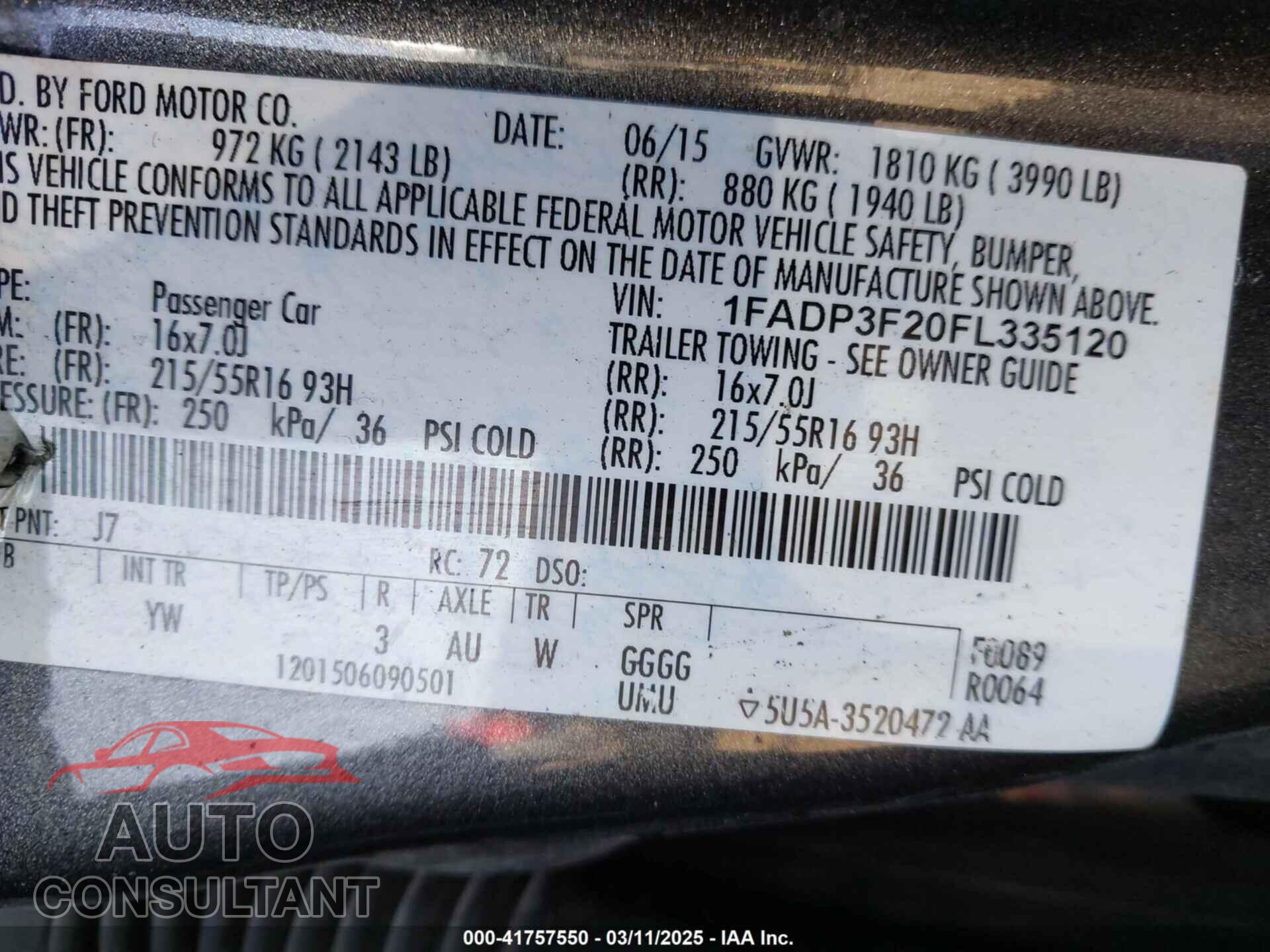 FORD FOCUS 2015 - 1FADP3F20FL335120