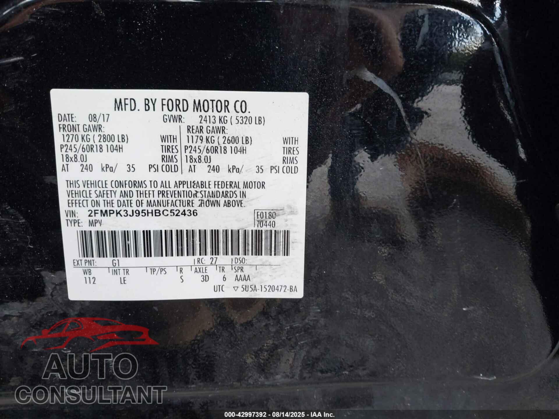 FORD EDGE 2017 - 2FMPK3J95HBC52436