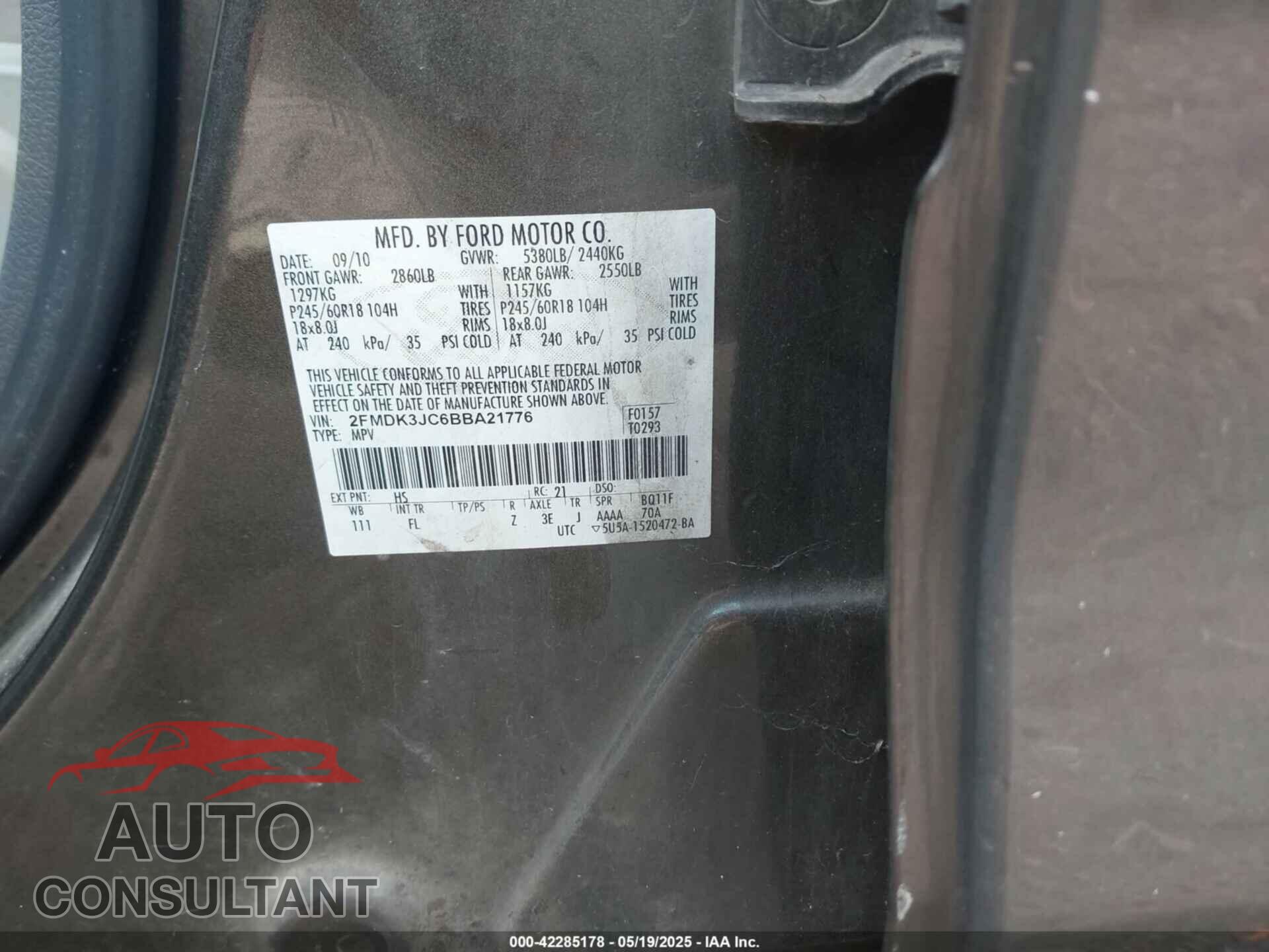 FORD EDGE 2011 - 2FMDK3JC6BBA21776