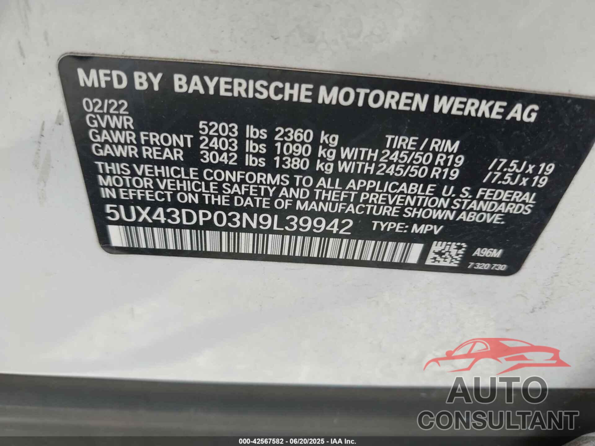 BMW X3 2022 - 5UX43DP03N9L39942