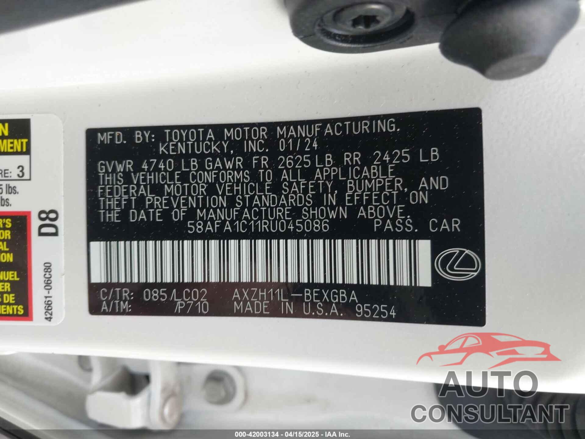 LEXUS ES 300H 2024 - 58AFA1C11RU045086