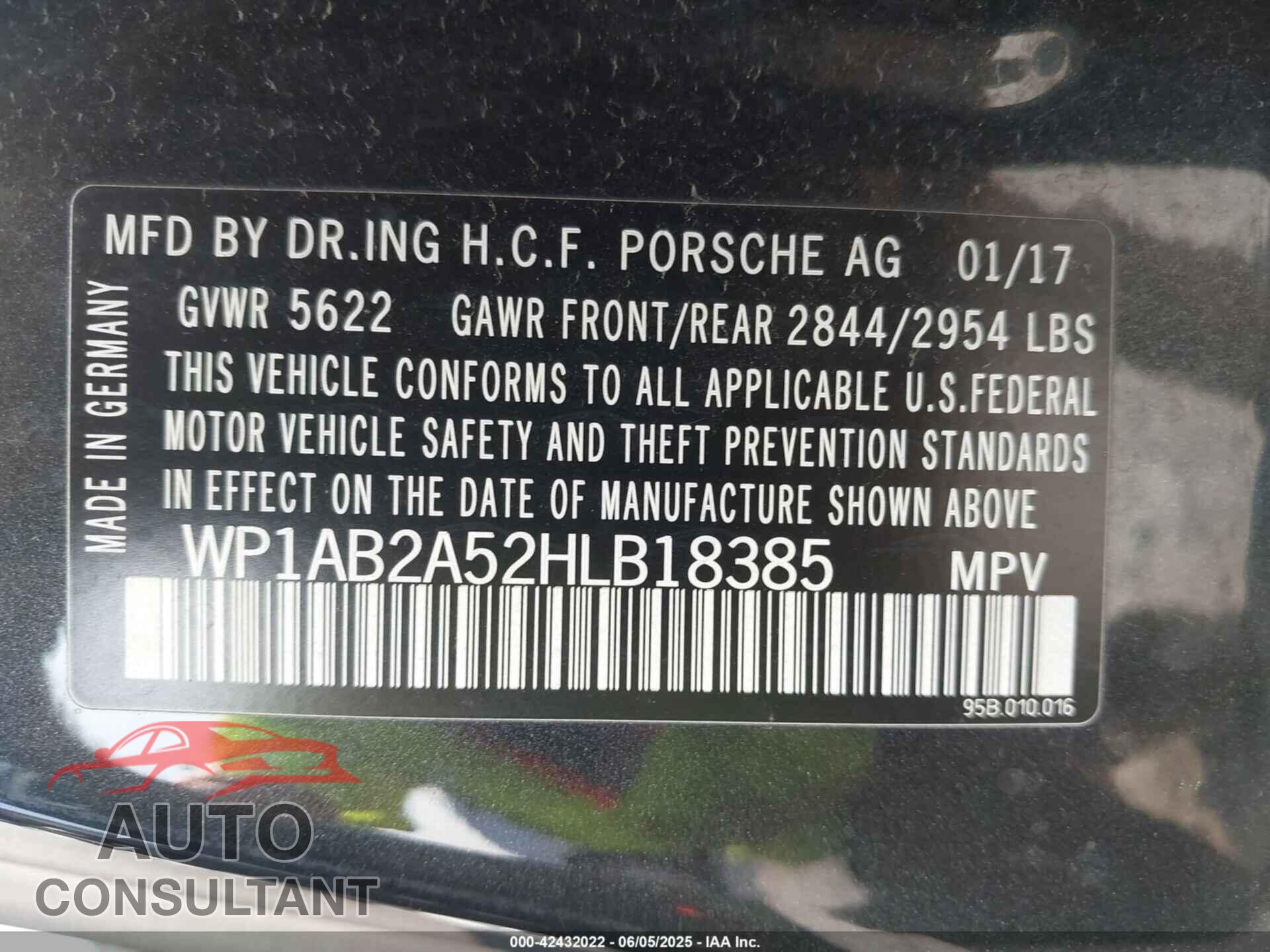 PORSCHE MACAN 2017 - WP1AB2A52HLB18385