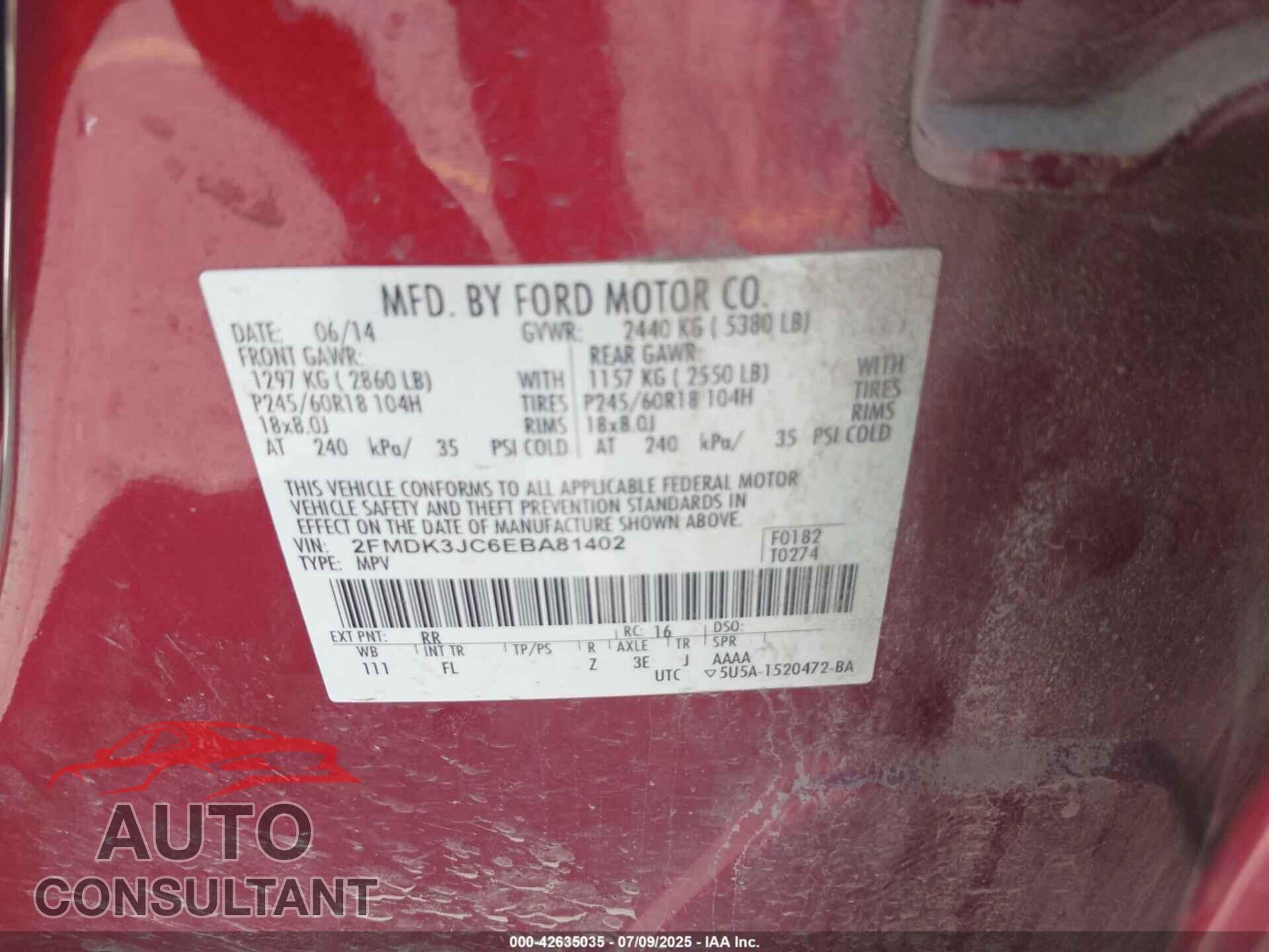 FORD EDGE 2014 - 2FMDK3JC6EBA81402