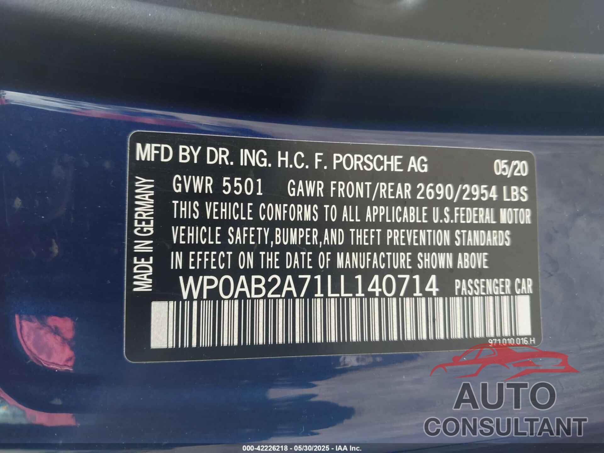 PORSCHE PANAMERA 2020 - WP0AB2A71LL140714